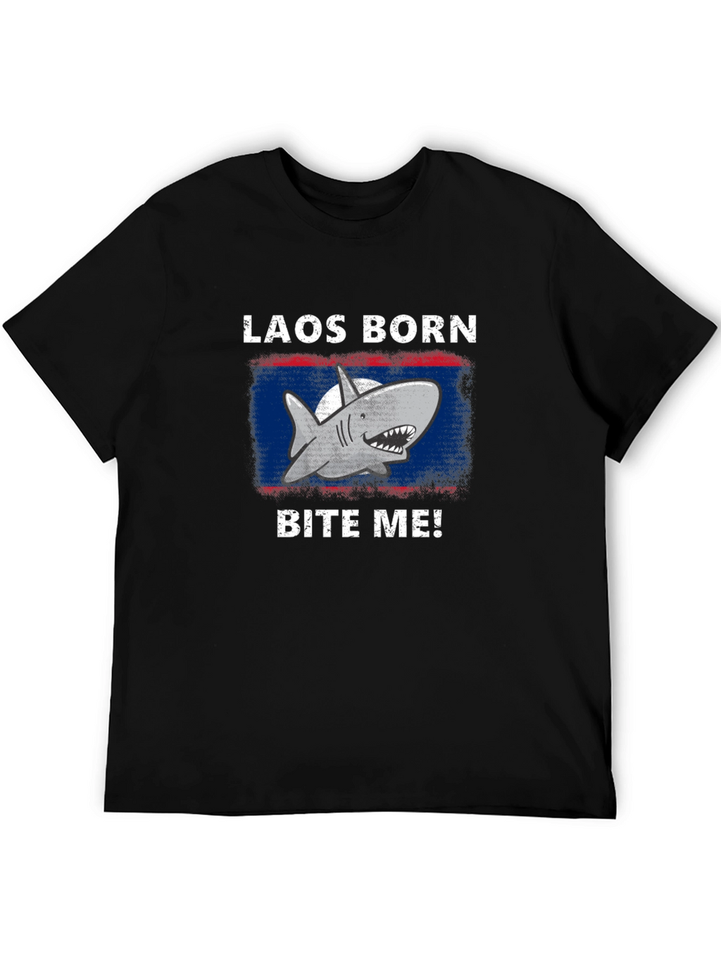 Laos Born Shark Bite Me! Mens Black T-Shirt
