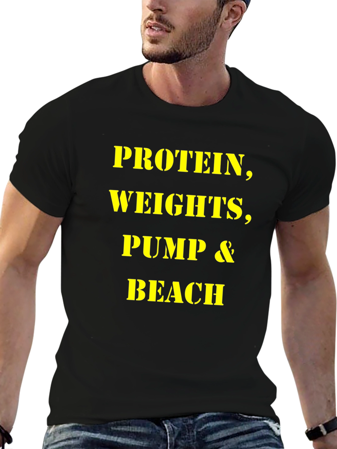 Protein Weights Pump Beach Mens T-Shirt