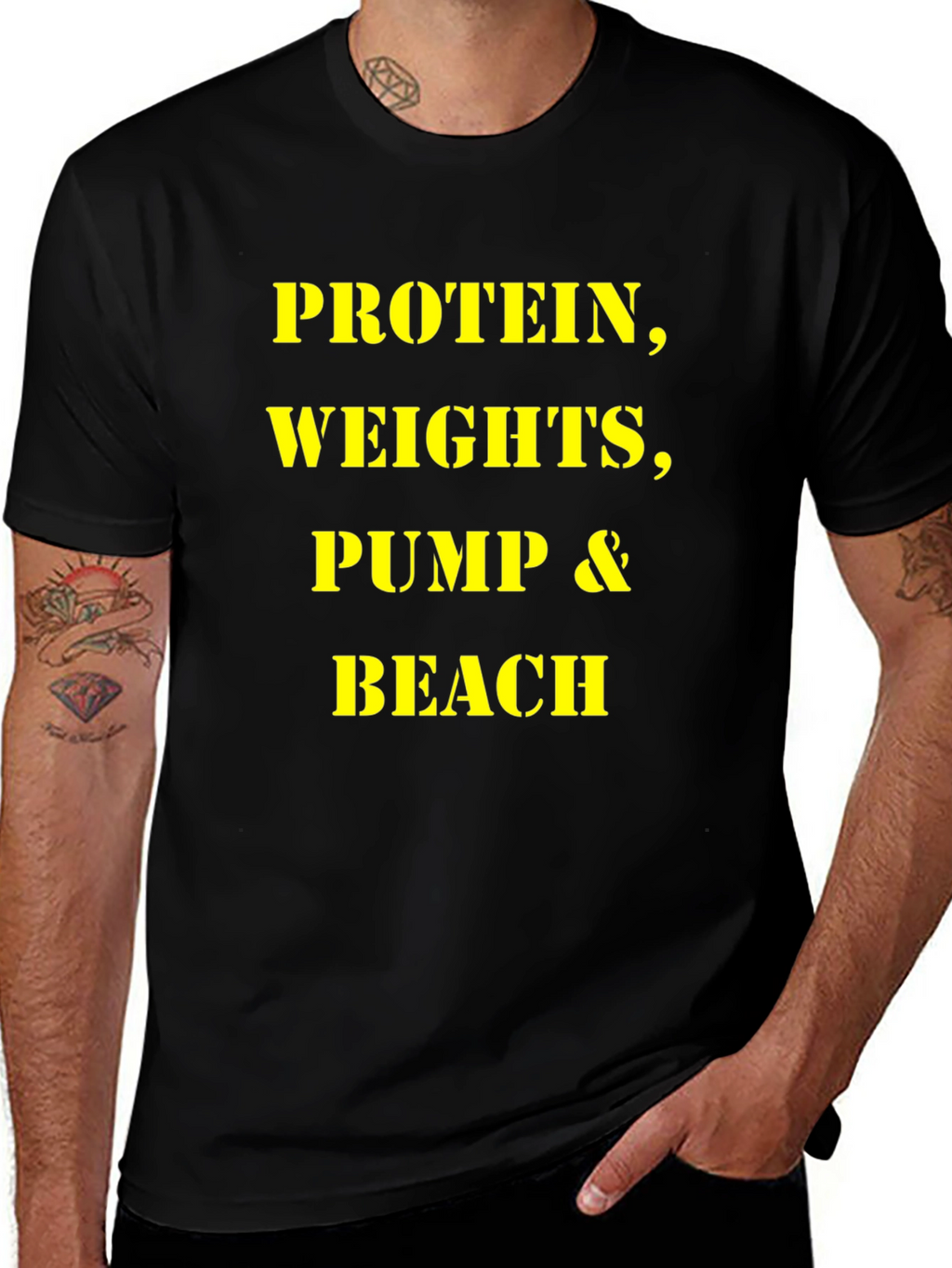 Protein Weights Pump Beach Mens T-Shirt