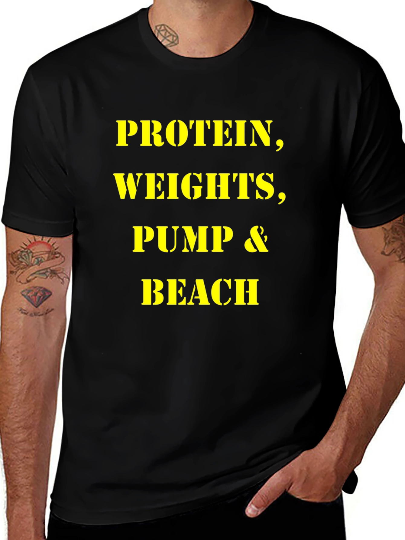 Protein Weights Pump Beach Mens T-Shirt