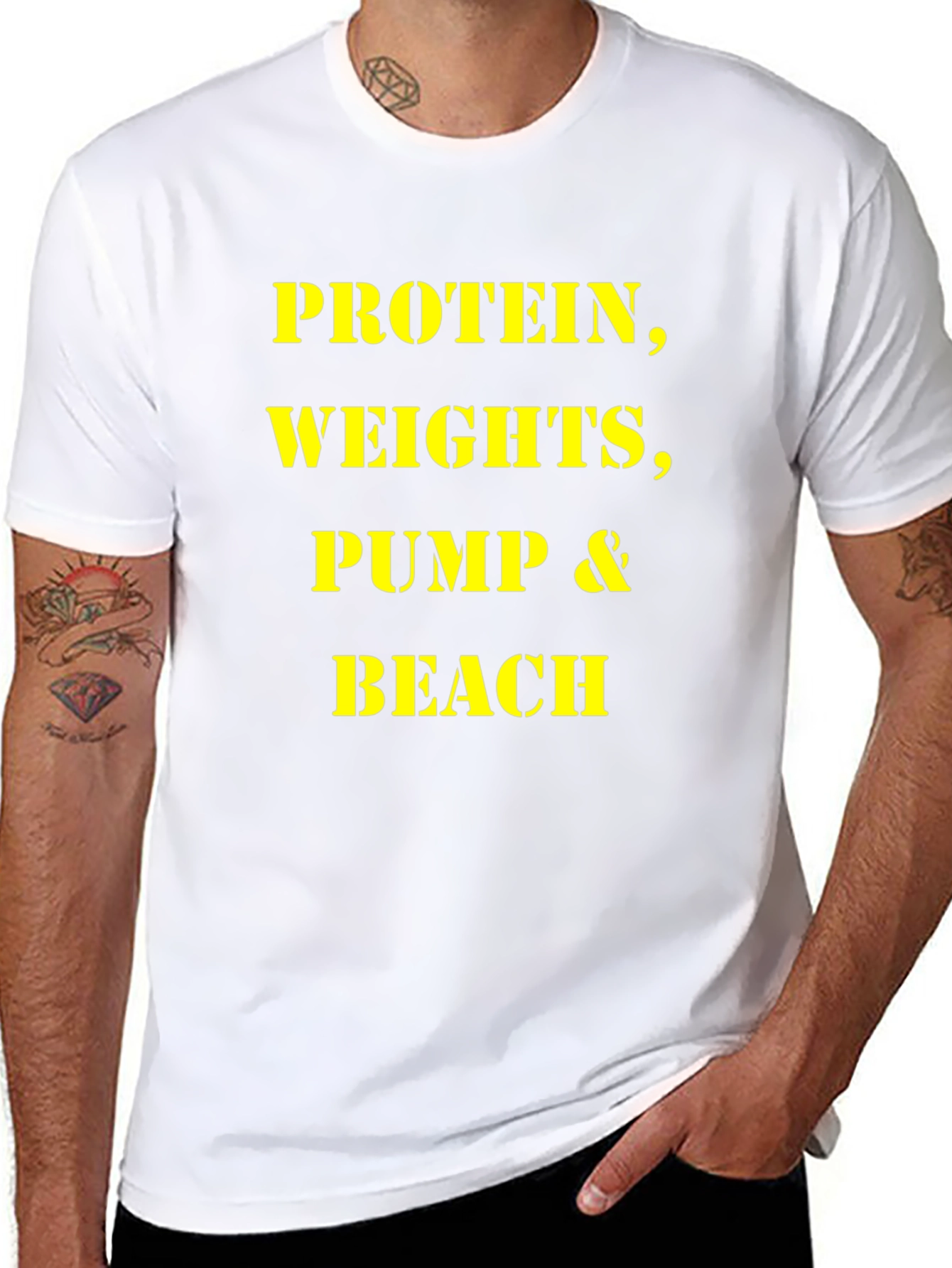 Protein Weights Pump Beach Mens T-Shirt