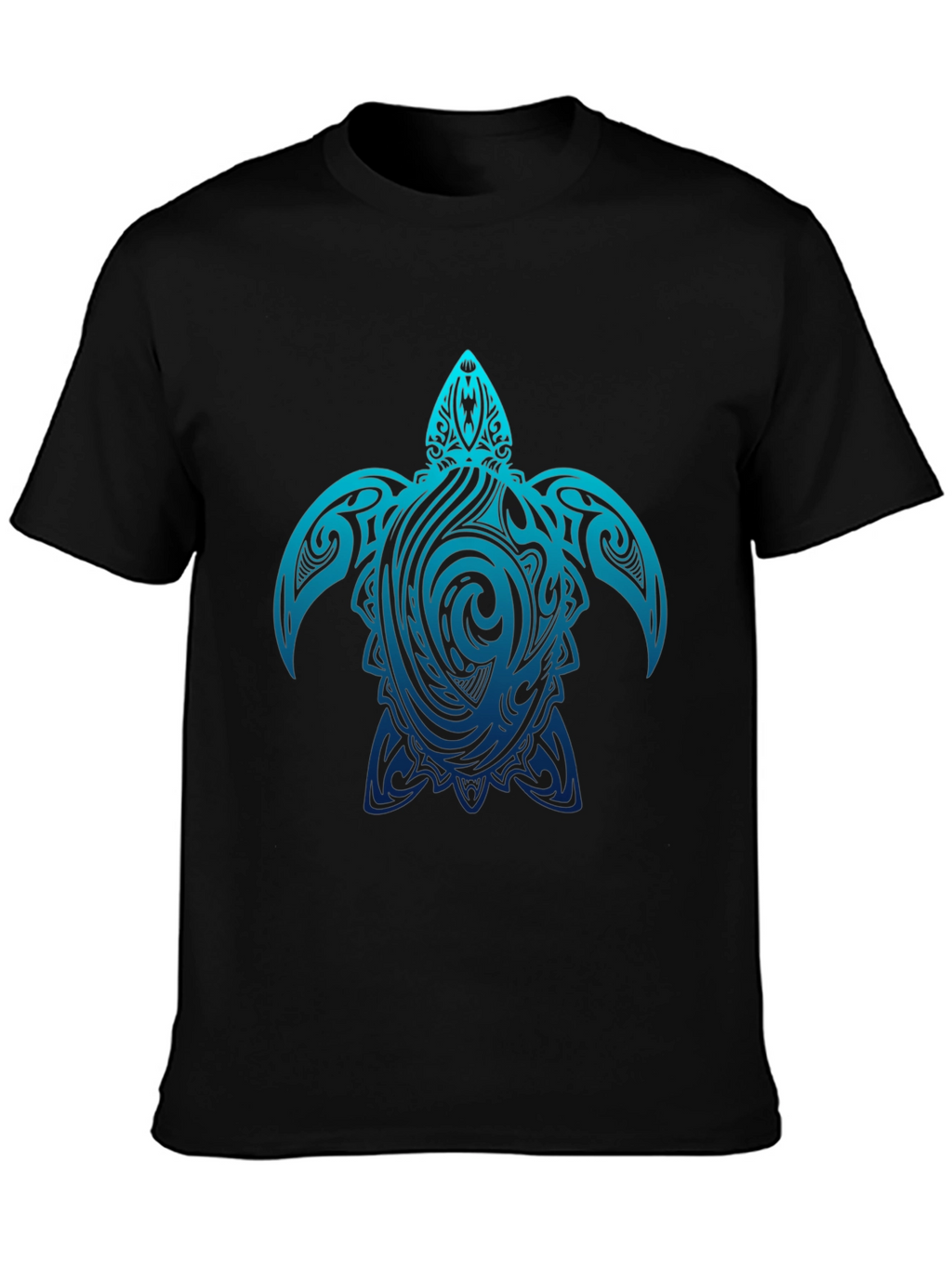 Mens Black T-Shirt with Blue Turtle Tribal Design
