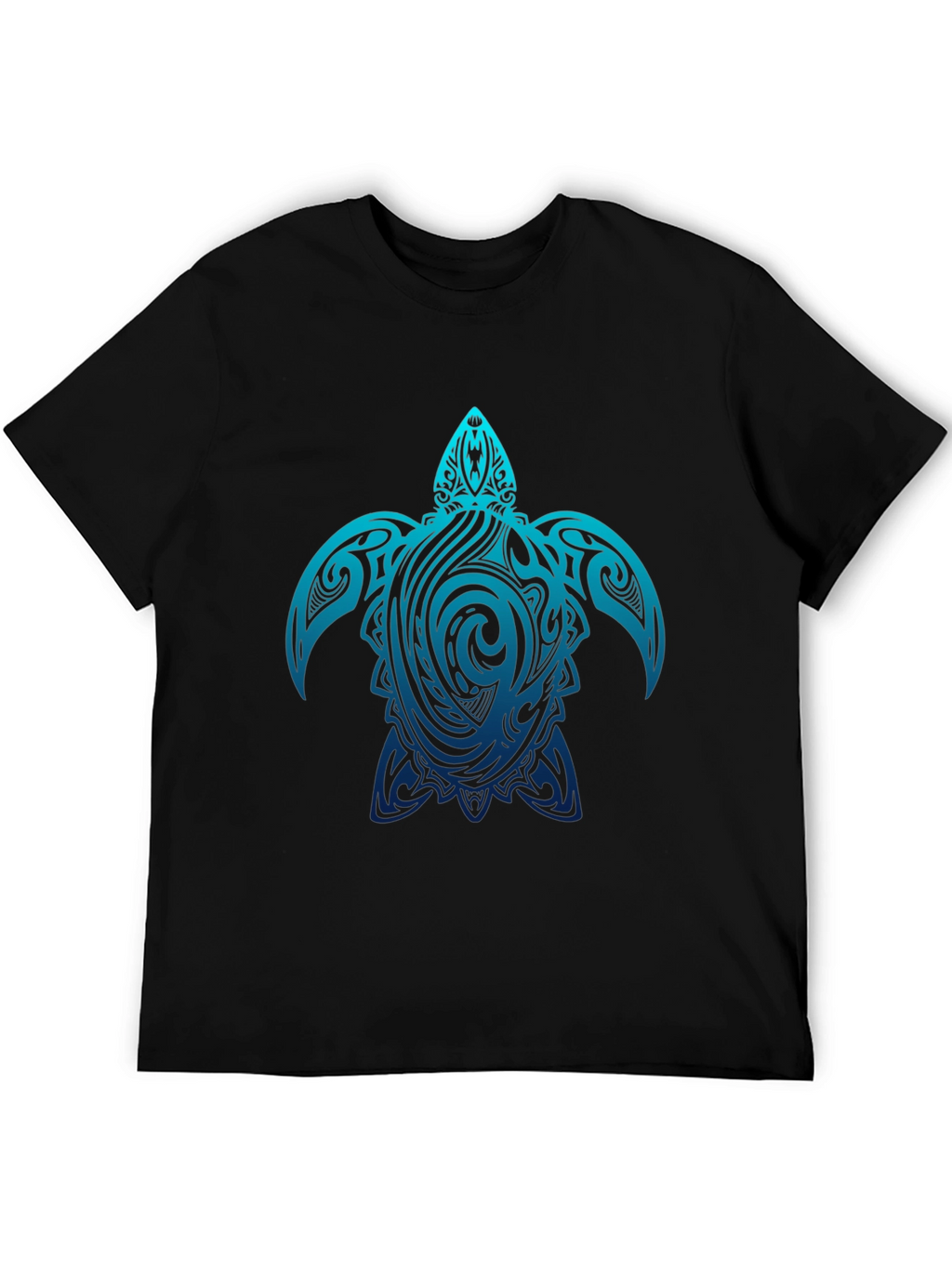 Mens Black T-Shirt with Blue Turtle Tribal Design