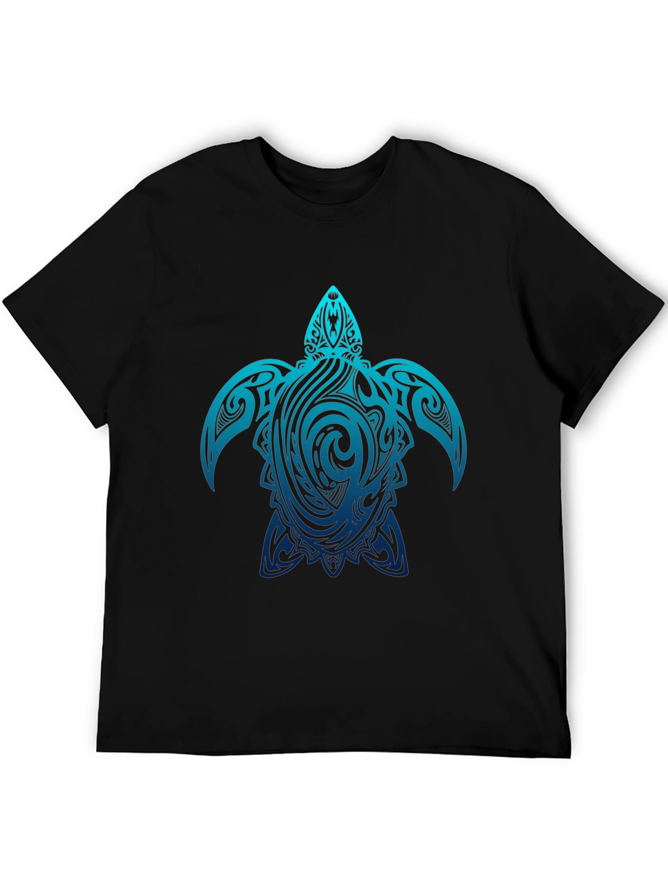 Mens Black T-Shirt with Blue Turtle Tribal Design