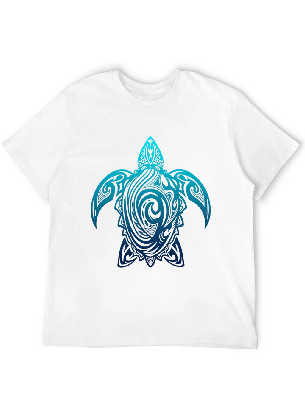 Mens Black T-Shirt with Blue Turtle Tribal Design