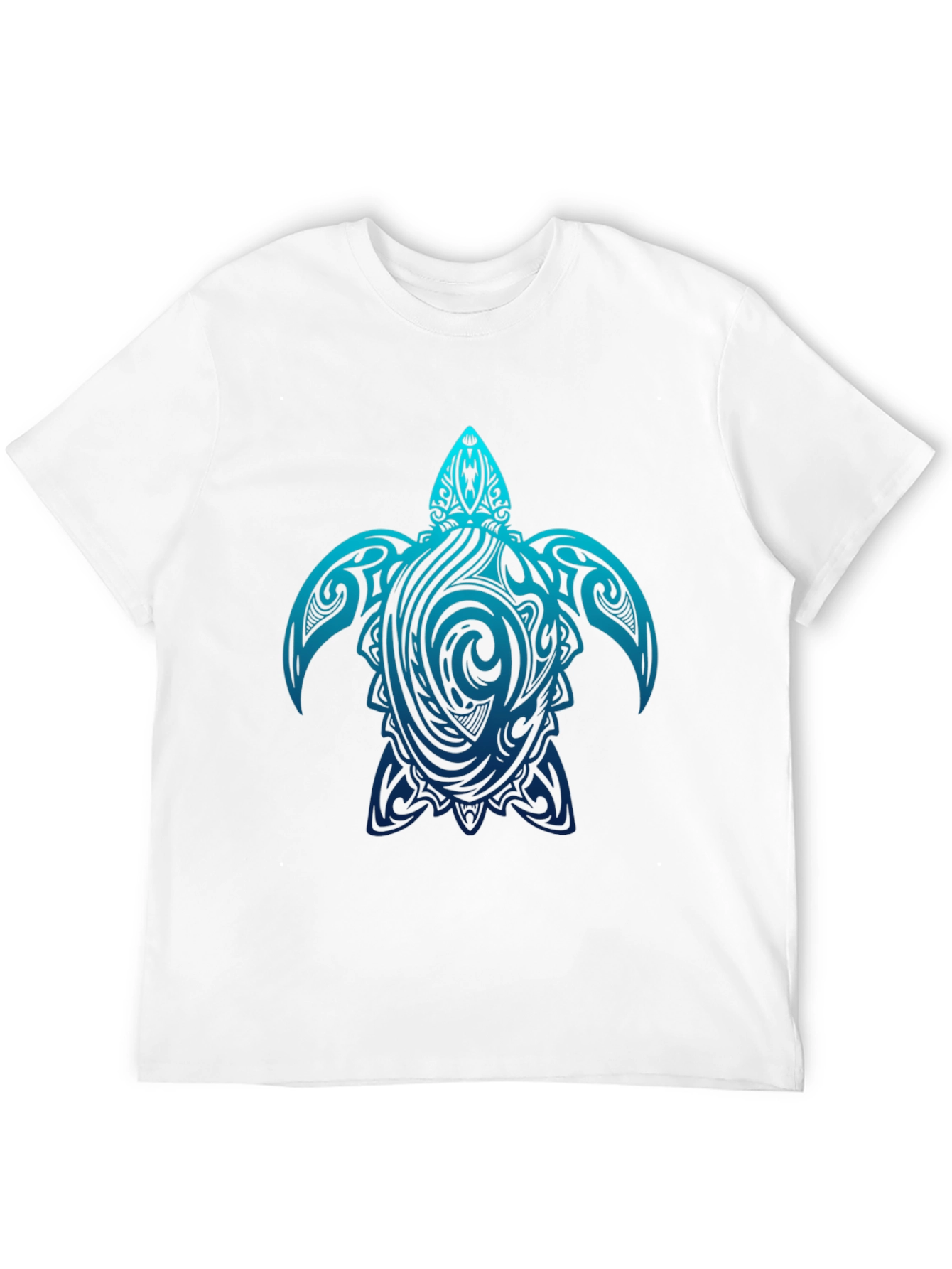 Mens Black T-Shirt with Blue Turtle Tribal Design