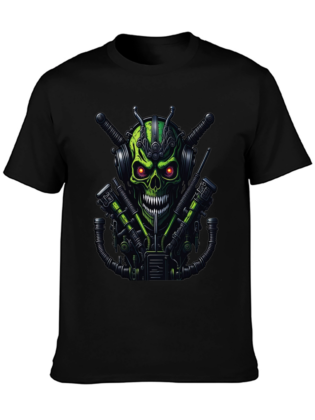 Cyberpunk Skull Graphic Tee - Mens Black T-Shirt