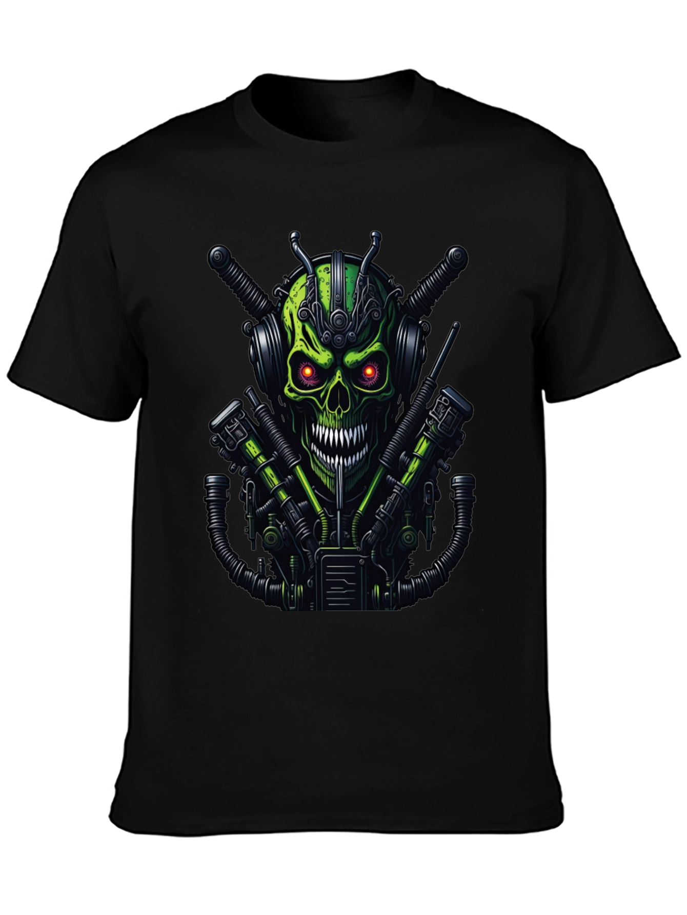 Cyberpunk Skull Graphic Tee - Mens Black T-Shirt