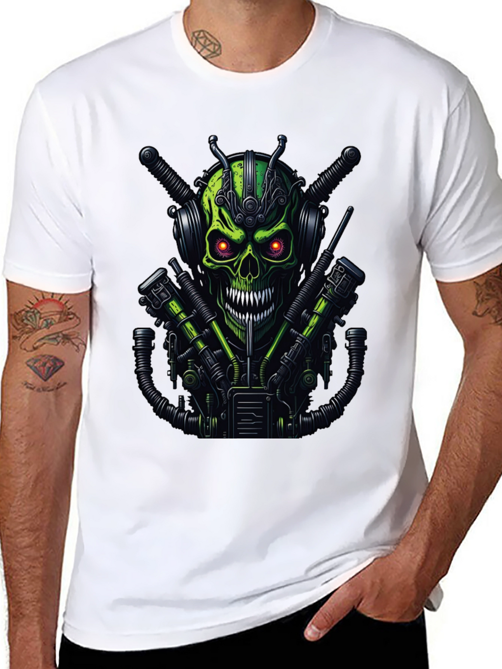 Cyberpunk Skull Graphic Tee - Mens Black T-Shirt