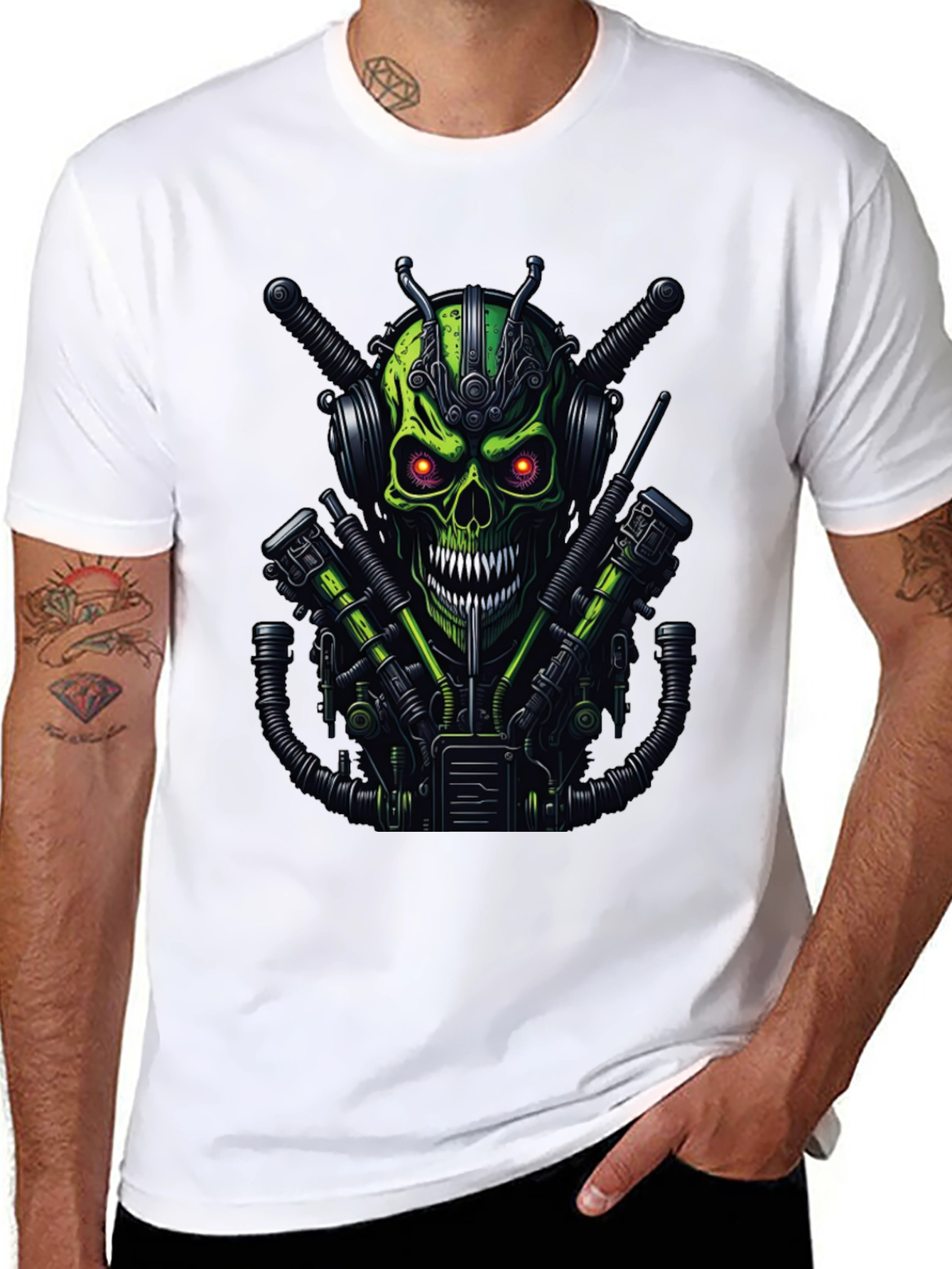 Cyberpunk Skull Graphic Tee - Mens Black T-Shirt