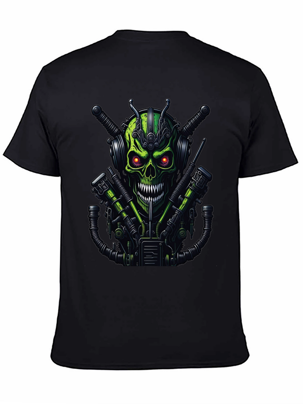 Cyberpunk Skull Graphic Tee - Mens Black T-Shirt