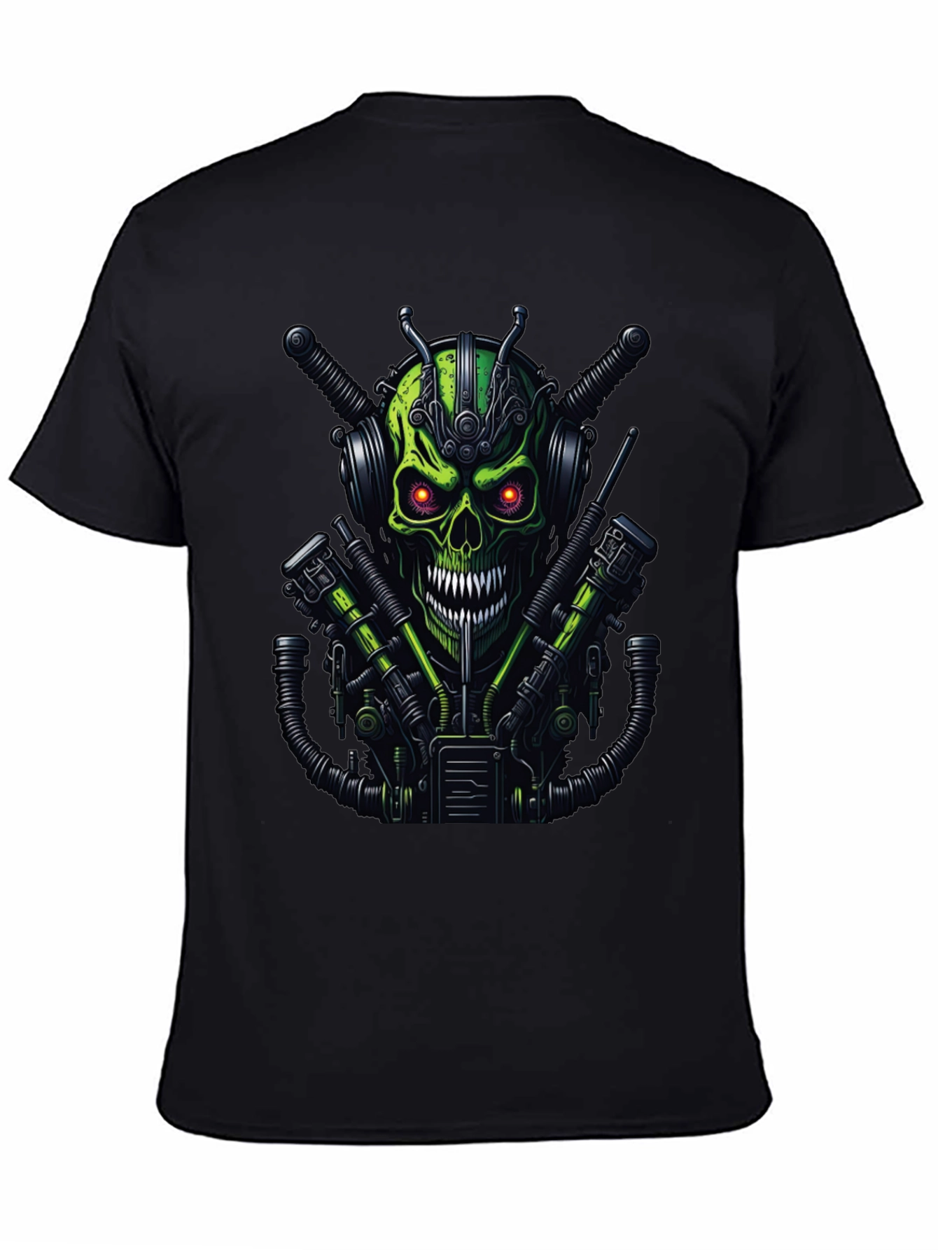 Cyberpunk Skull Graphic Tee - Mens Black T-Shirt