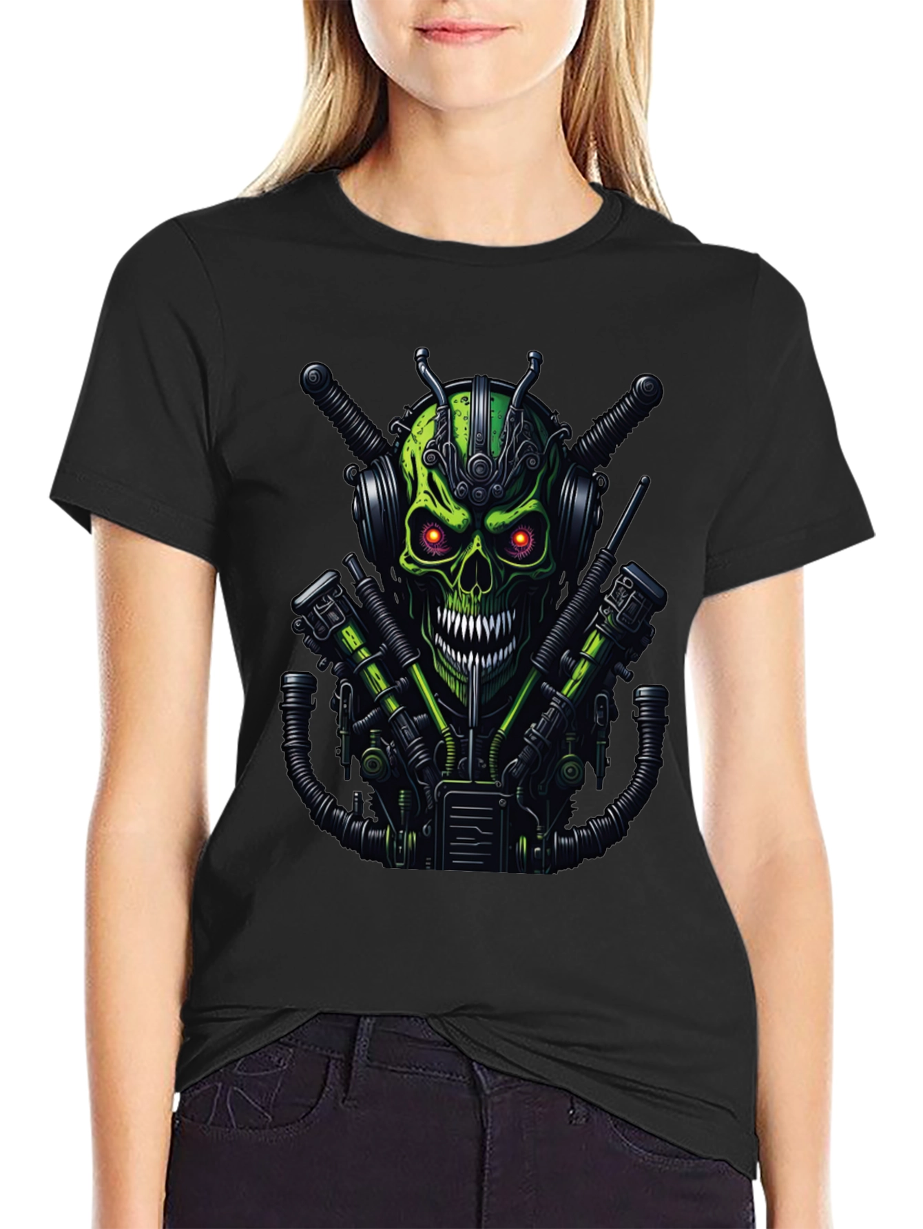 Cyberpunk Skull Graphic Tee - Mens Black T-Shirt