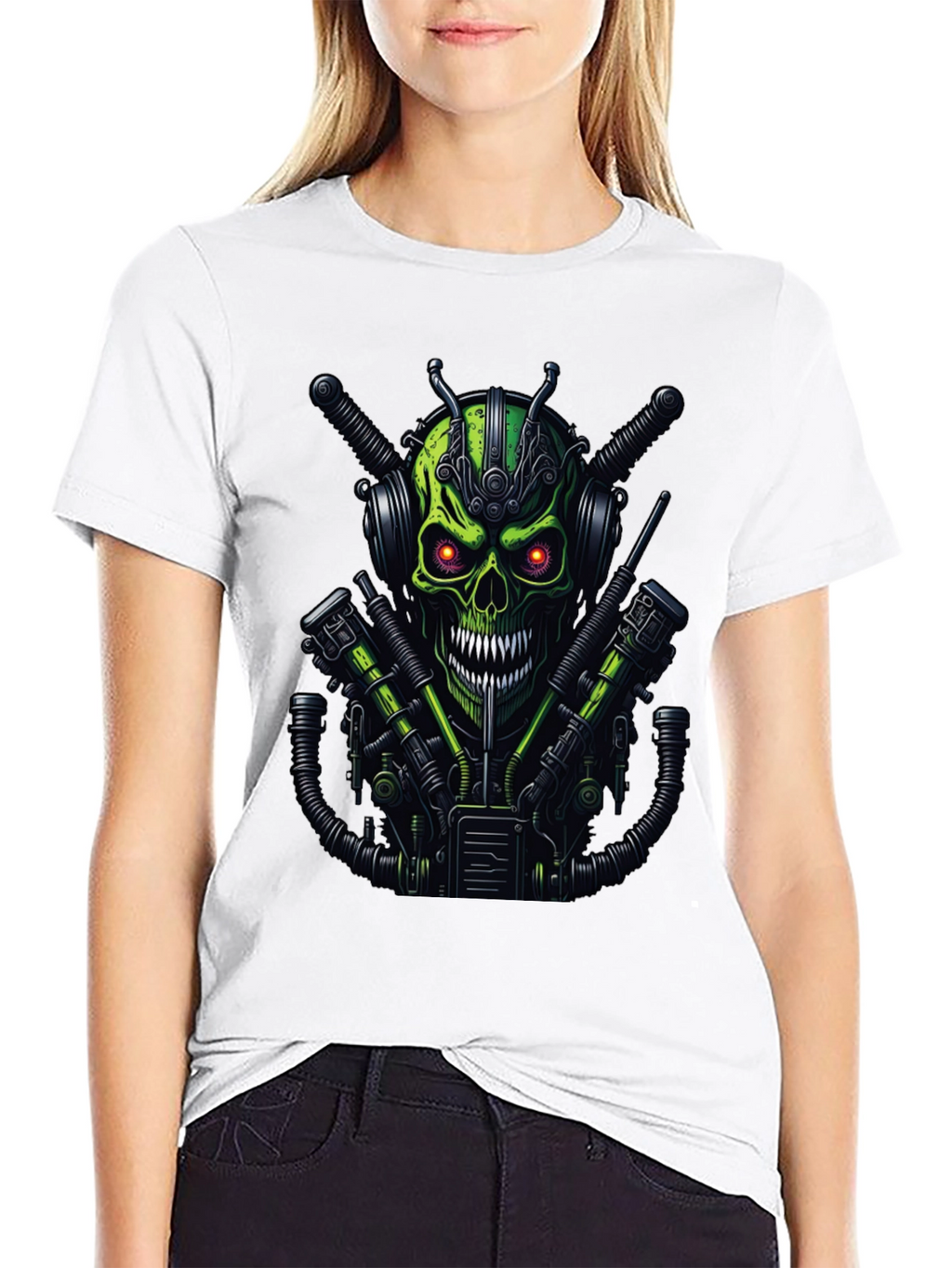 Cyberpunk Skull Graphic Tee - Mens Black T-Shirt