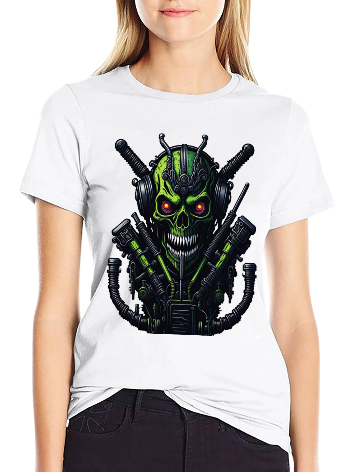 Cyberpunk Skull Graphic Tee - Mens Black T-Shirt