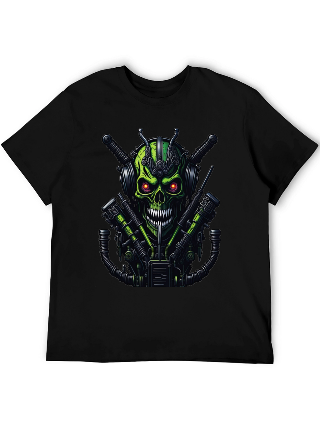 Cyberpunk Skull Graphic Tee - Mens Black T-Shirt