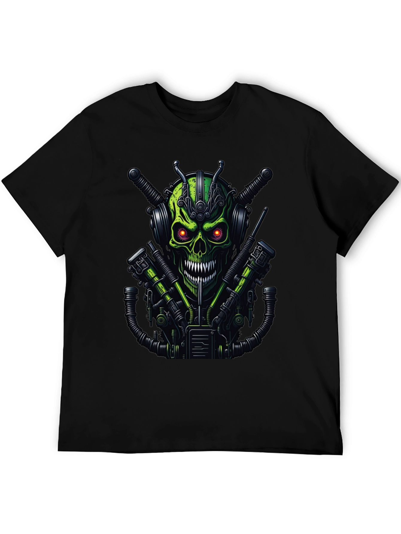 Cyberpunk Skull Graphic Tee - Mens Black T-Shirt