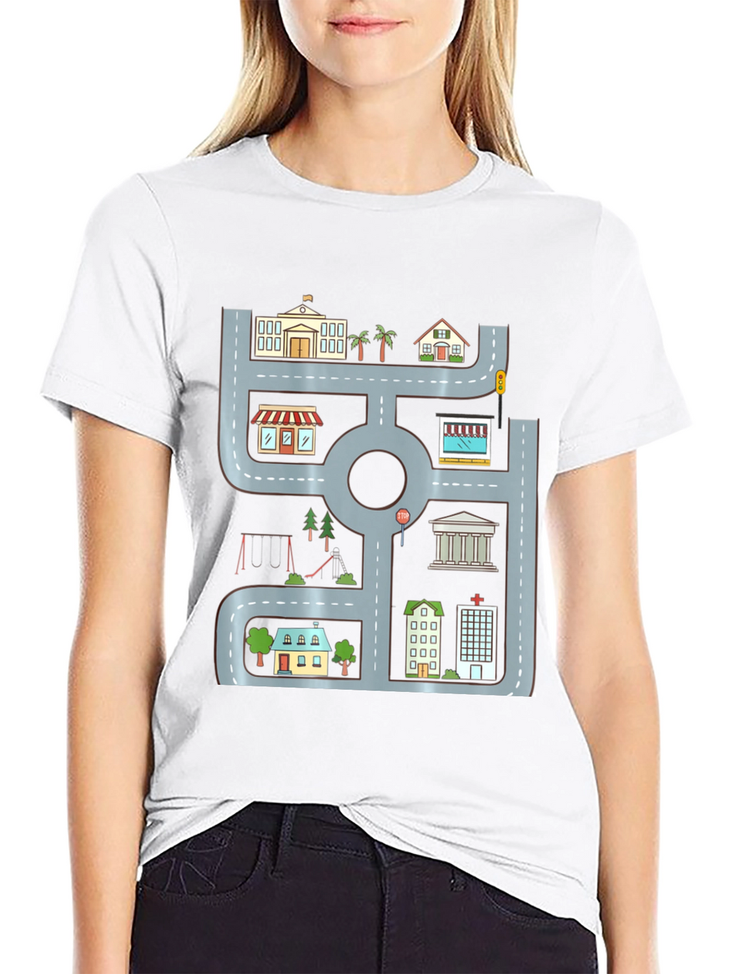 Cityscape Graphic Tee - Urban Road Playmat Design