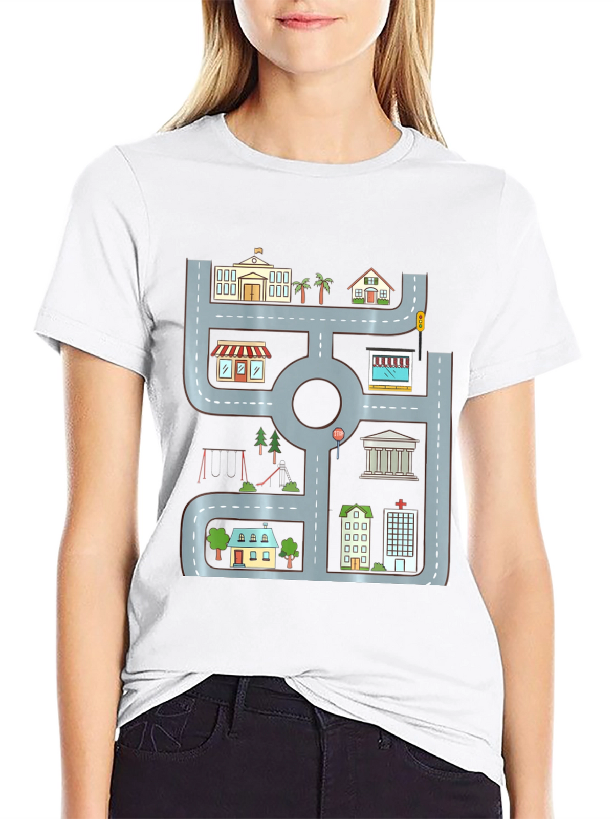 Cityscape Graphic Tee - Urban Road Playmat Design