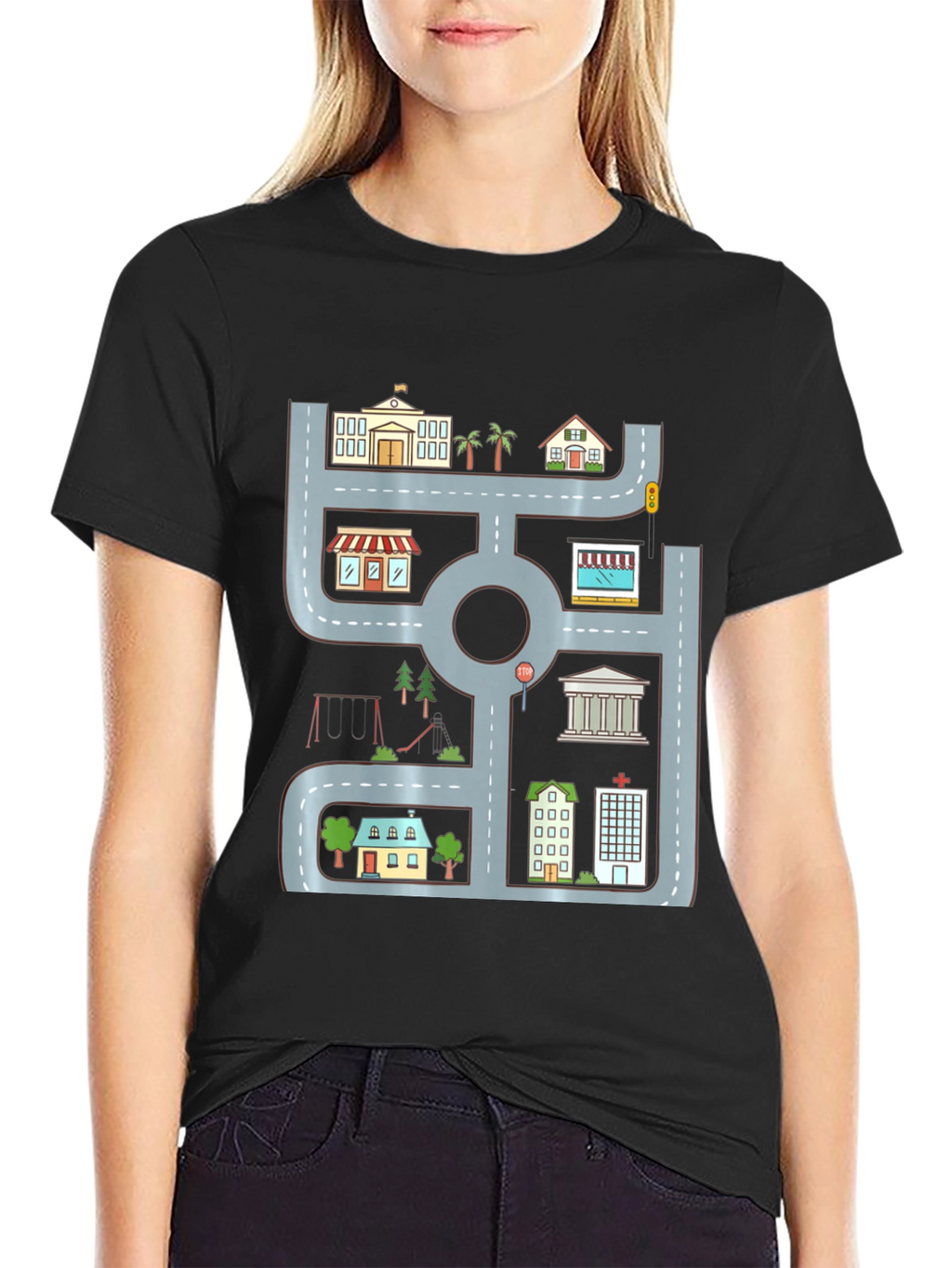 Cityscape Graphic Tee - Urban Road Playmat Design