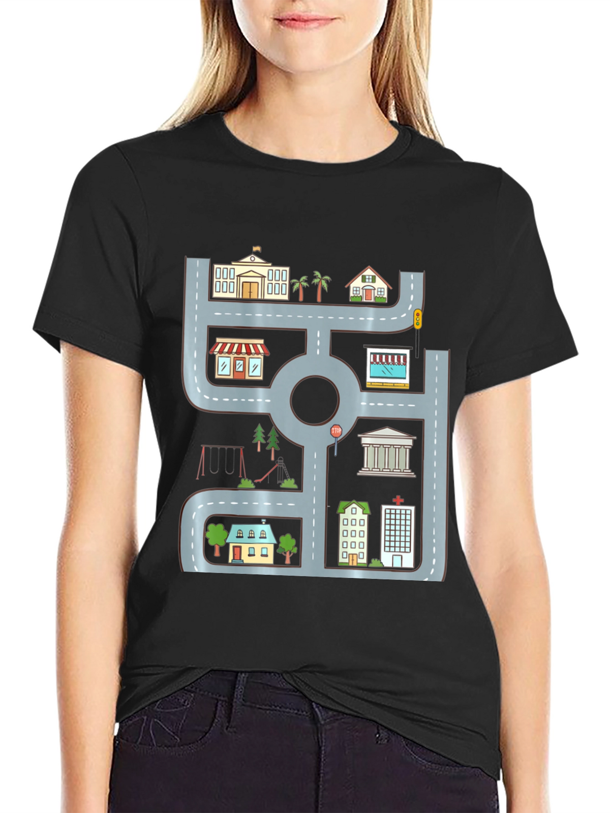 Cityscape Graphic Tee - Urban Road Playmat Design