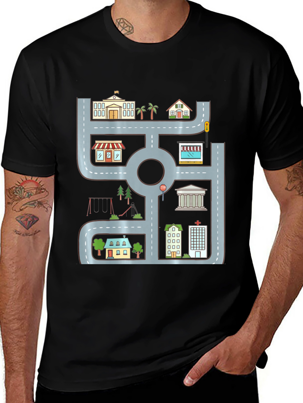 Cityscape Graphic Tee - Urban Road Playmat Design