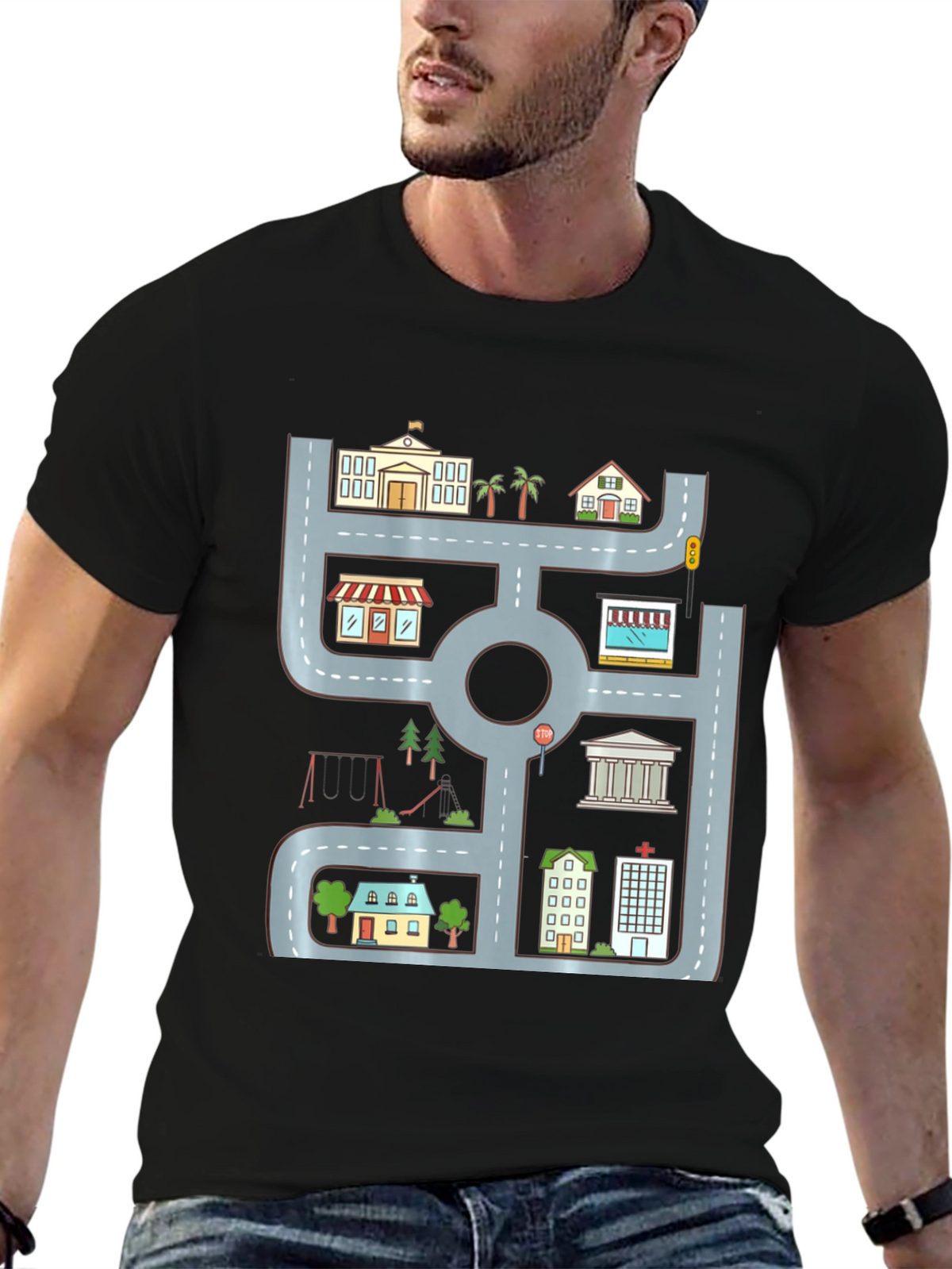 Cityscape Graphic Tee - Urban Road Playmat Design