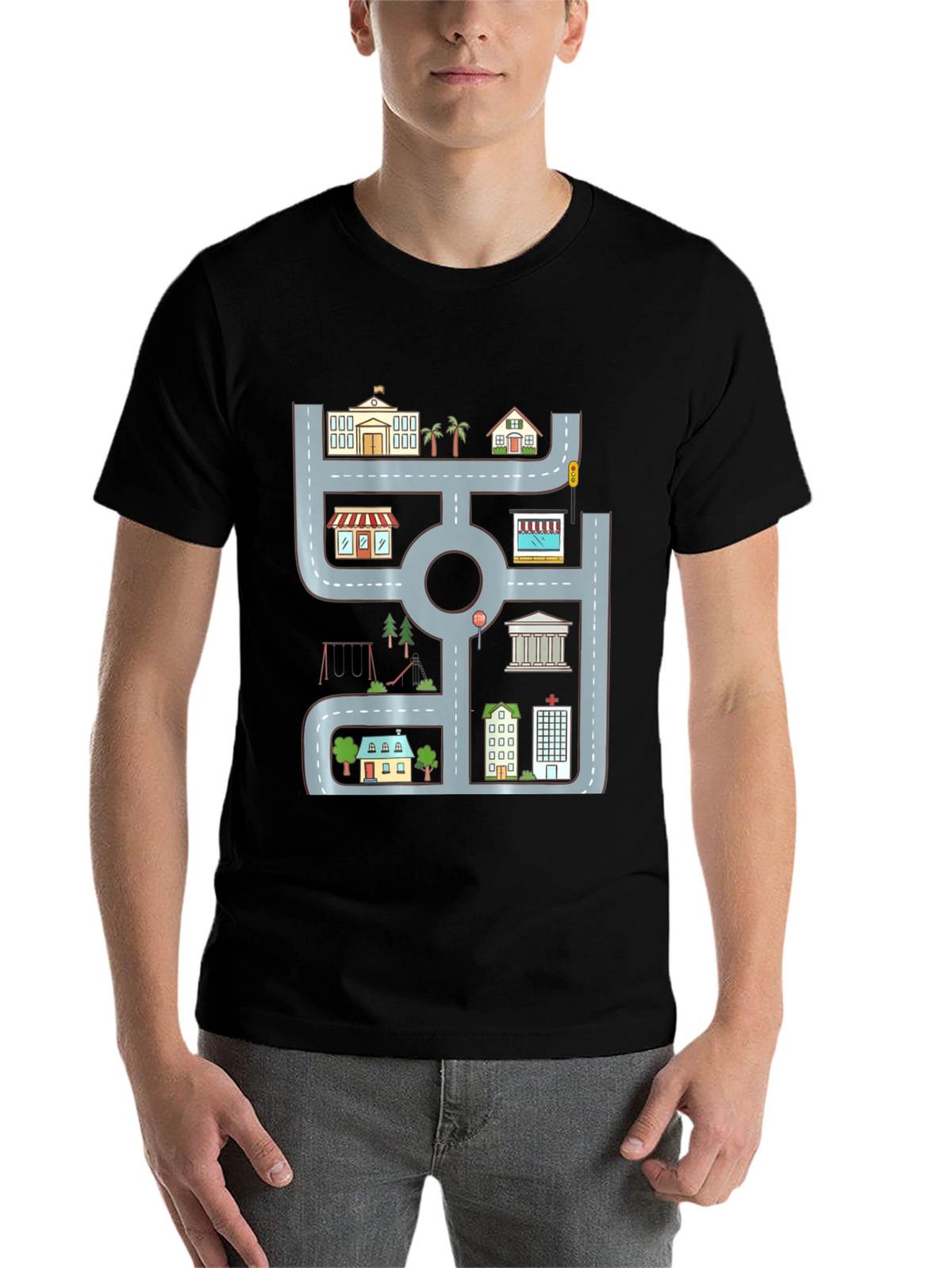 Cityscape Graphic Tee - Urban Road Playmat Design