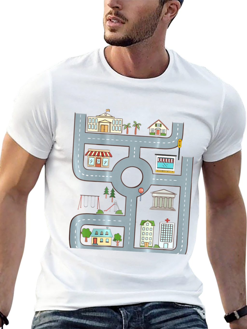 Cityscape Graphic Tee - Urban Road Playmat Design