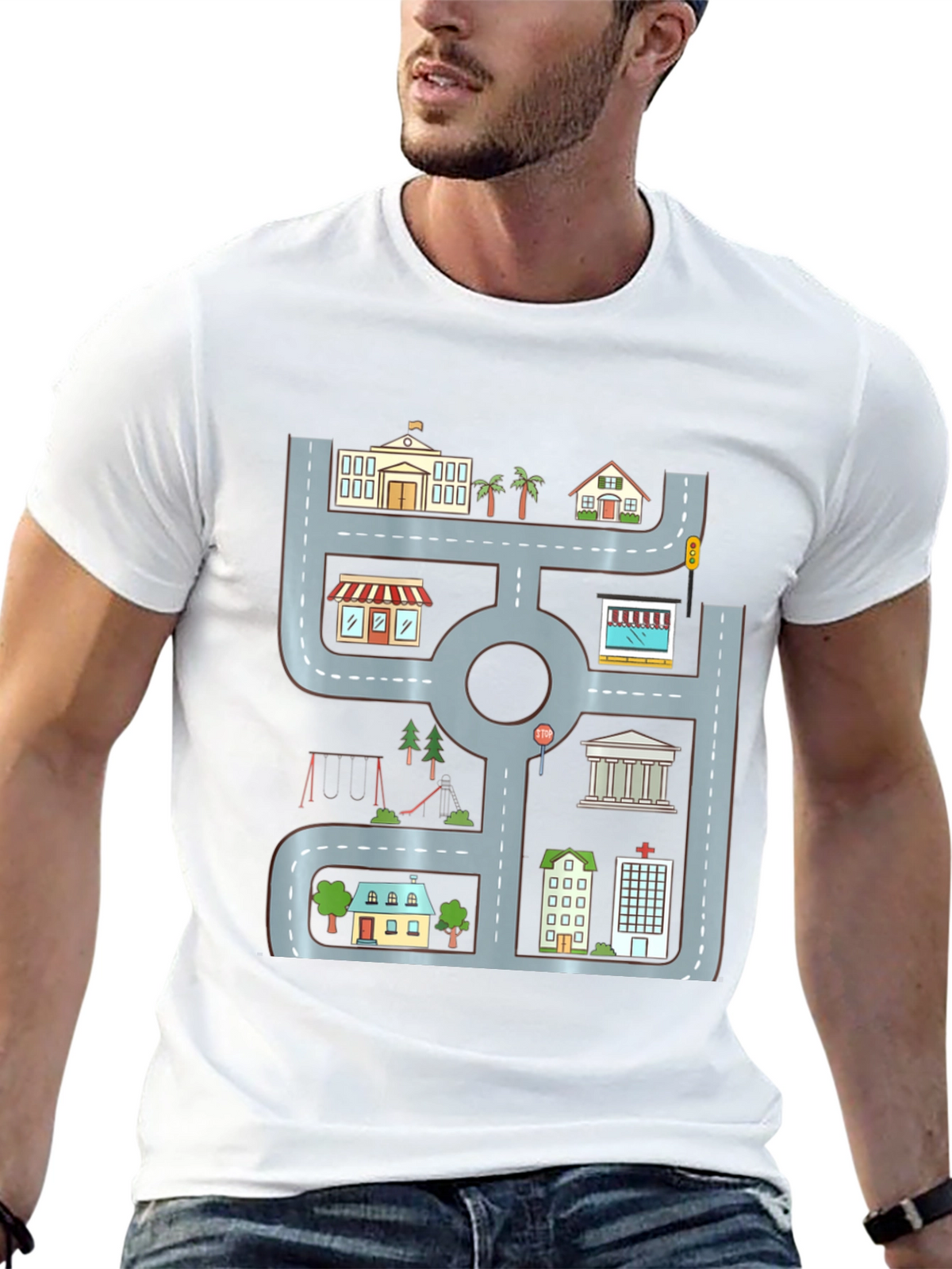 Cityscape Graphic Tee - Urban Road Playmat Design