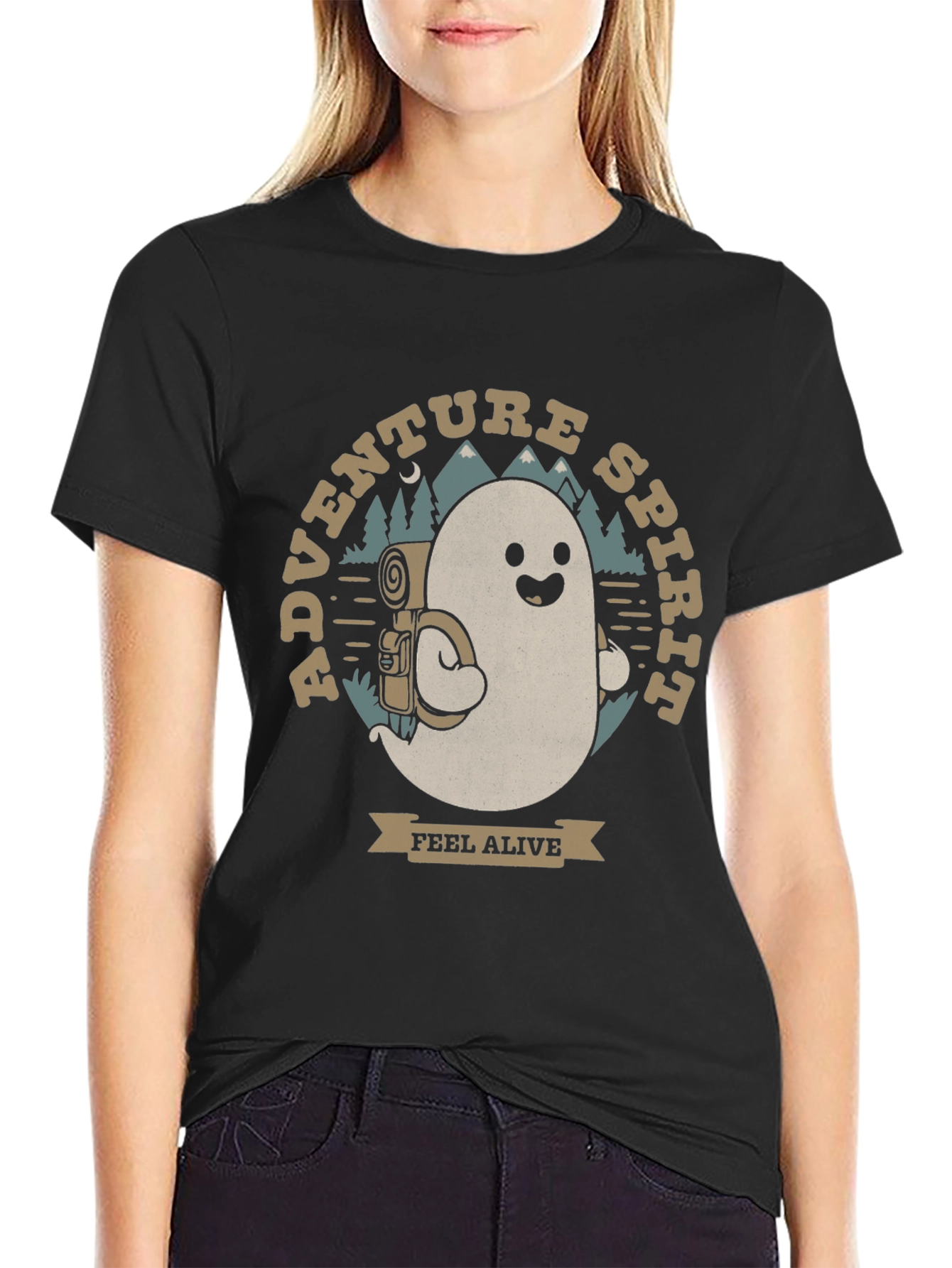 Adventure Spirit T-Shirt: Ghost with Backpack