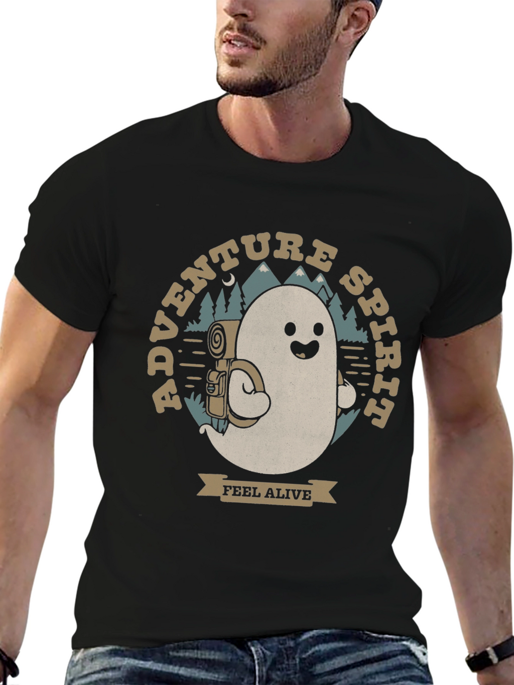 Adventure Spirit T-Shirt: Ghost with Backpack
