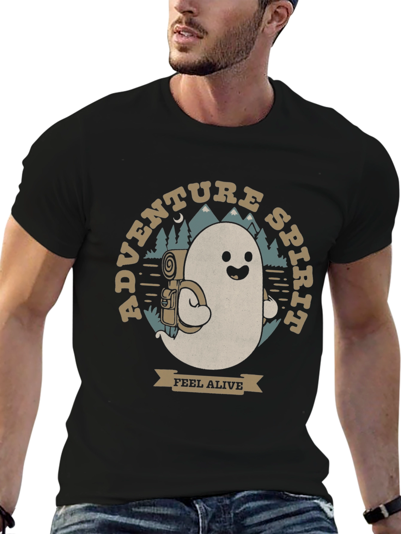 Adventure Spirit T-Shirt: Ghost with Backpack