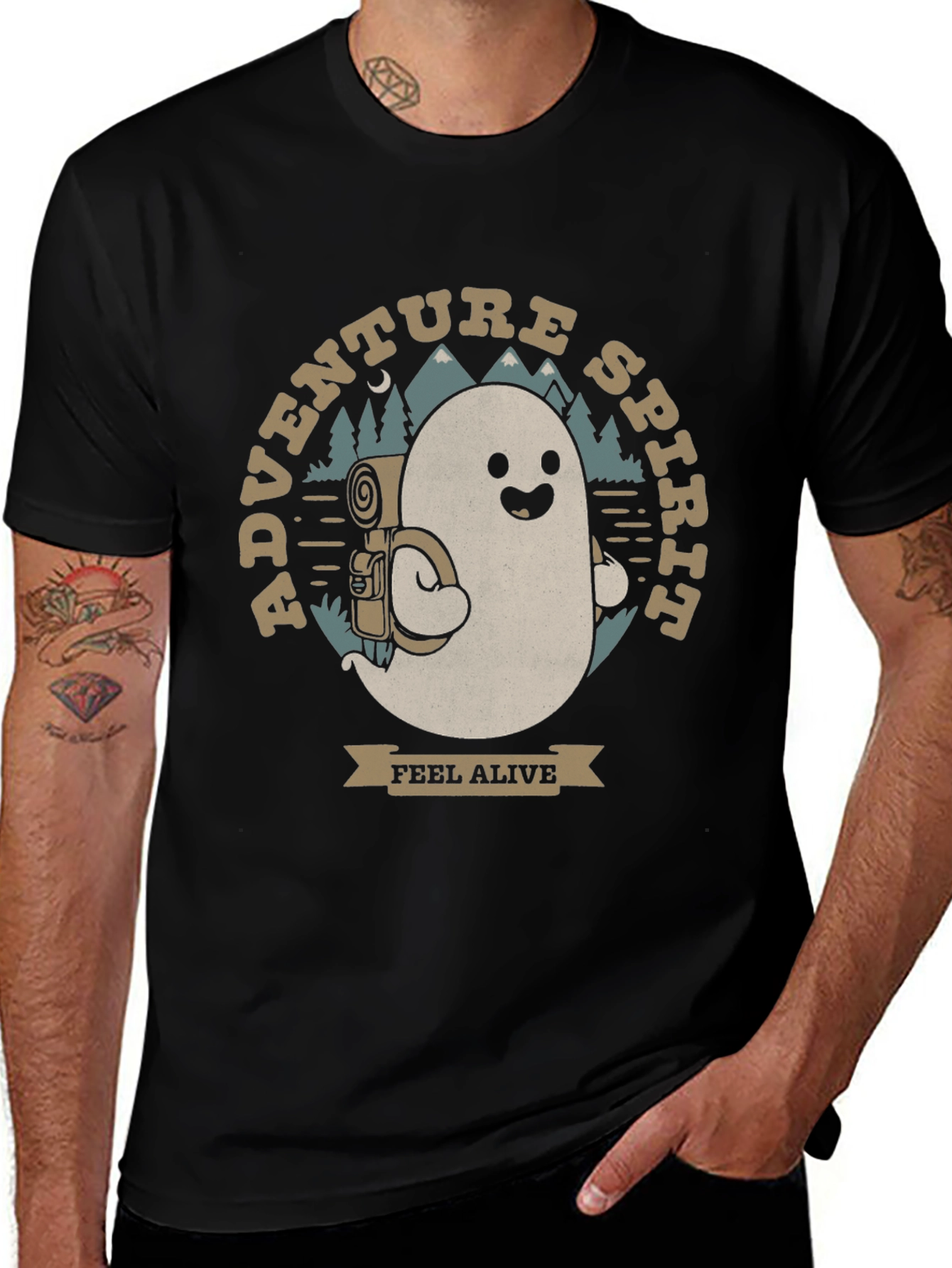 Adventure Spirit T-Shirt: Ghost with Backpack