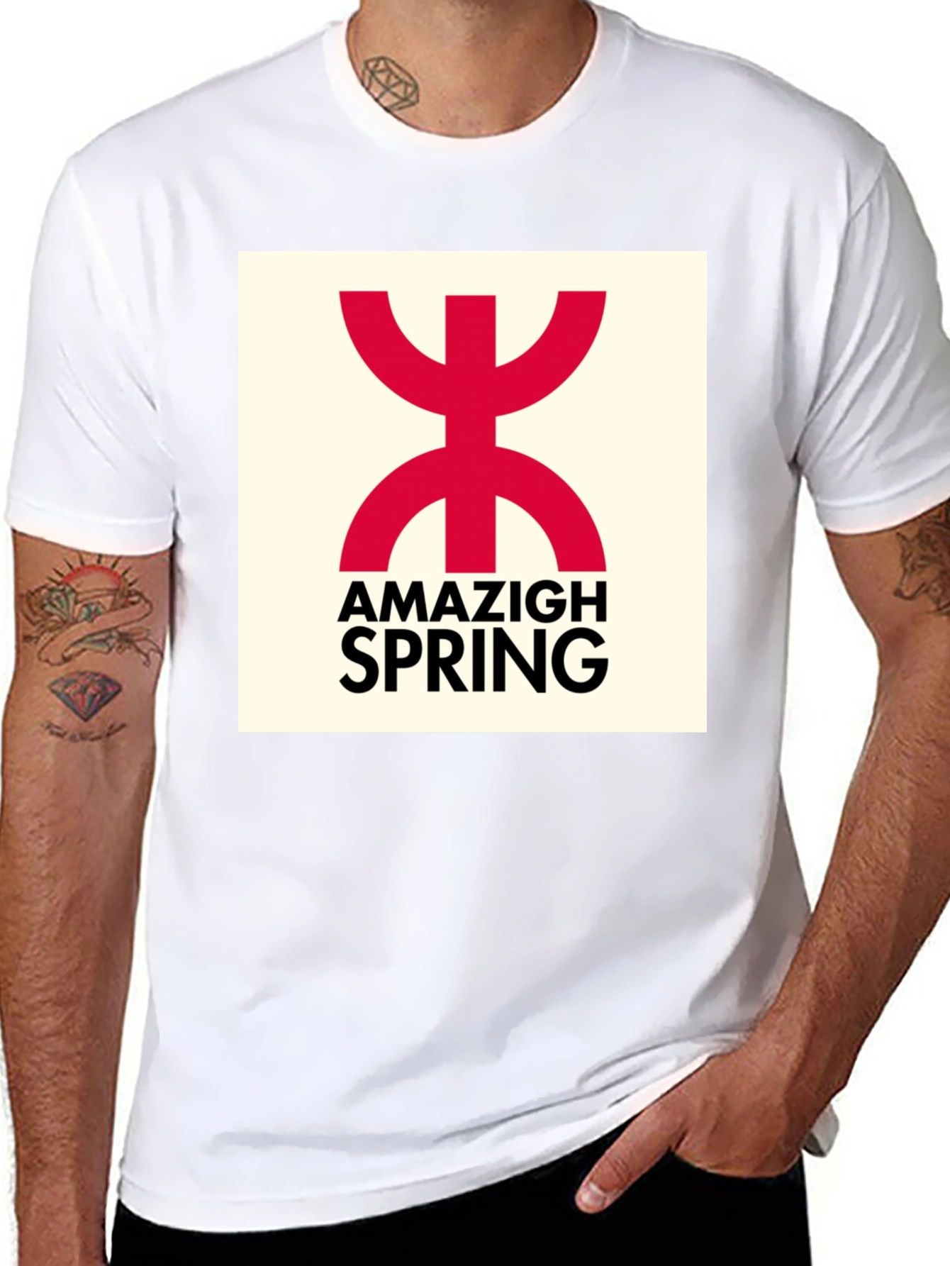 Amazigh Spring Black T-Shirt - Berber Symbol Design