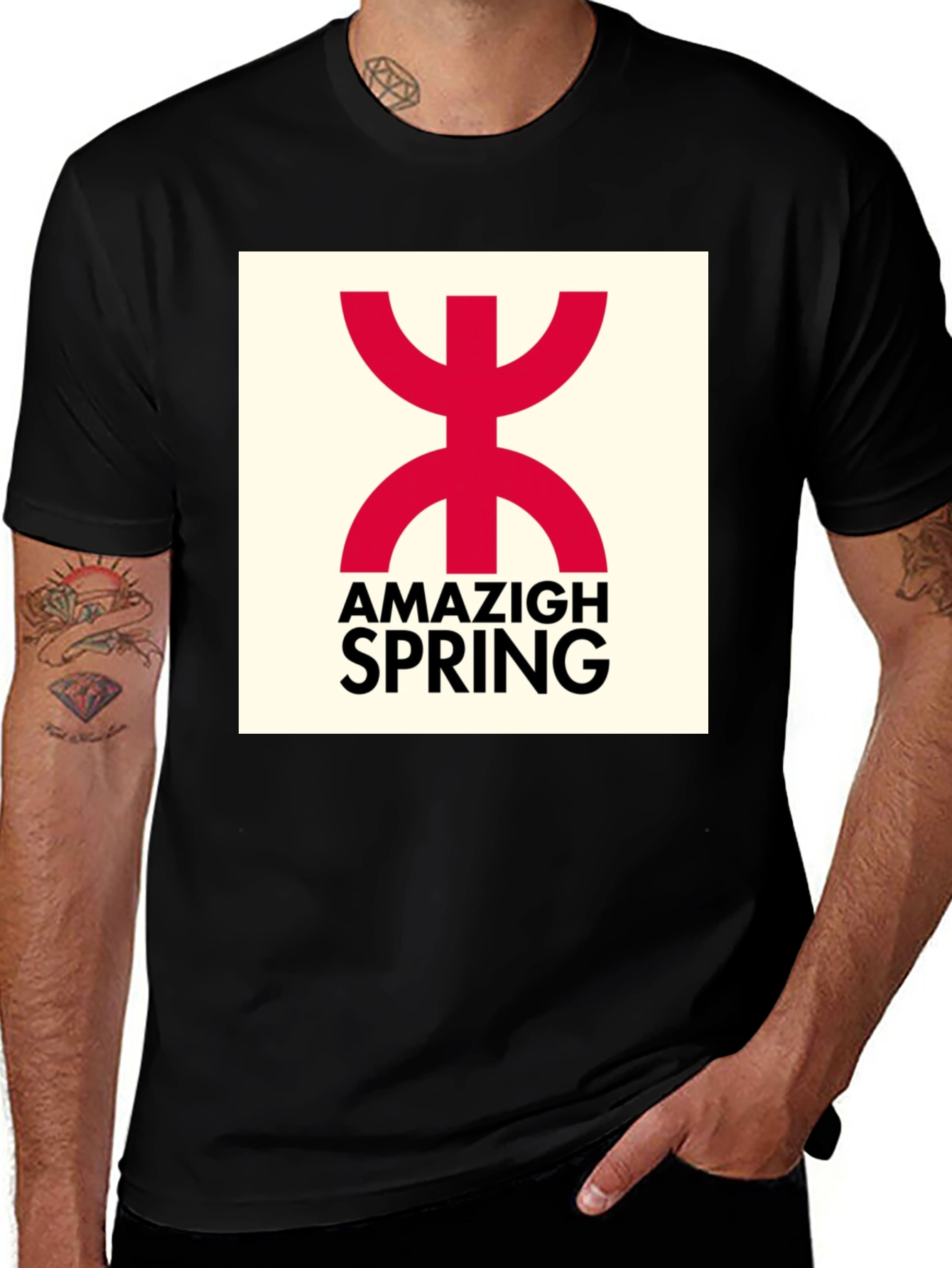 Amazigh Spring Black T-Shirt - Berber Symbol Design