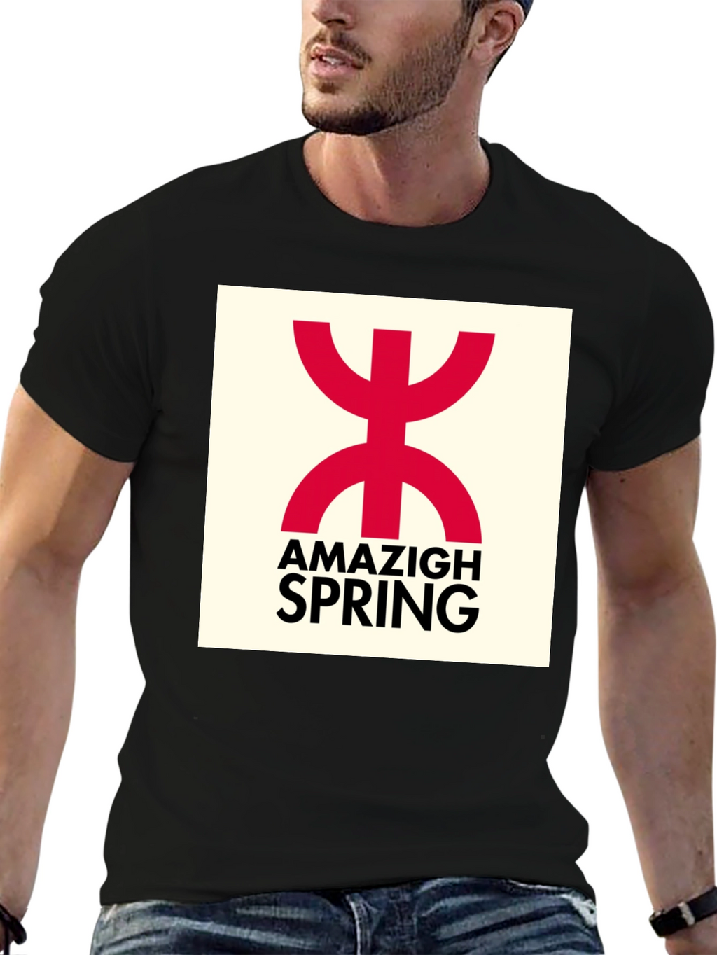 Amazigh Spring Black T-Shirt - Berber Symbol Design