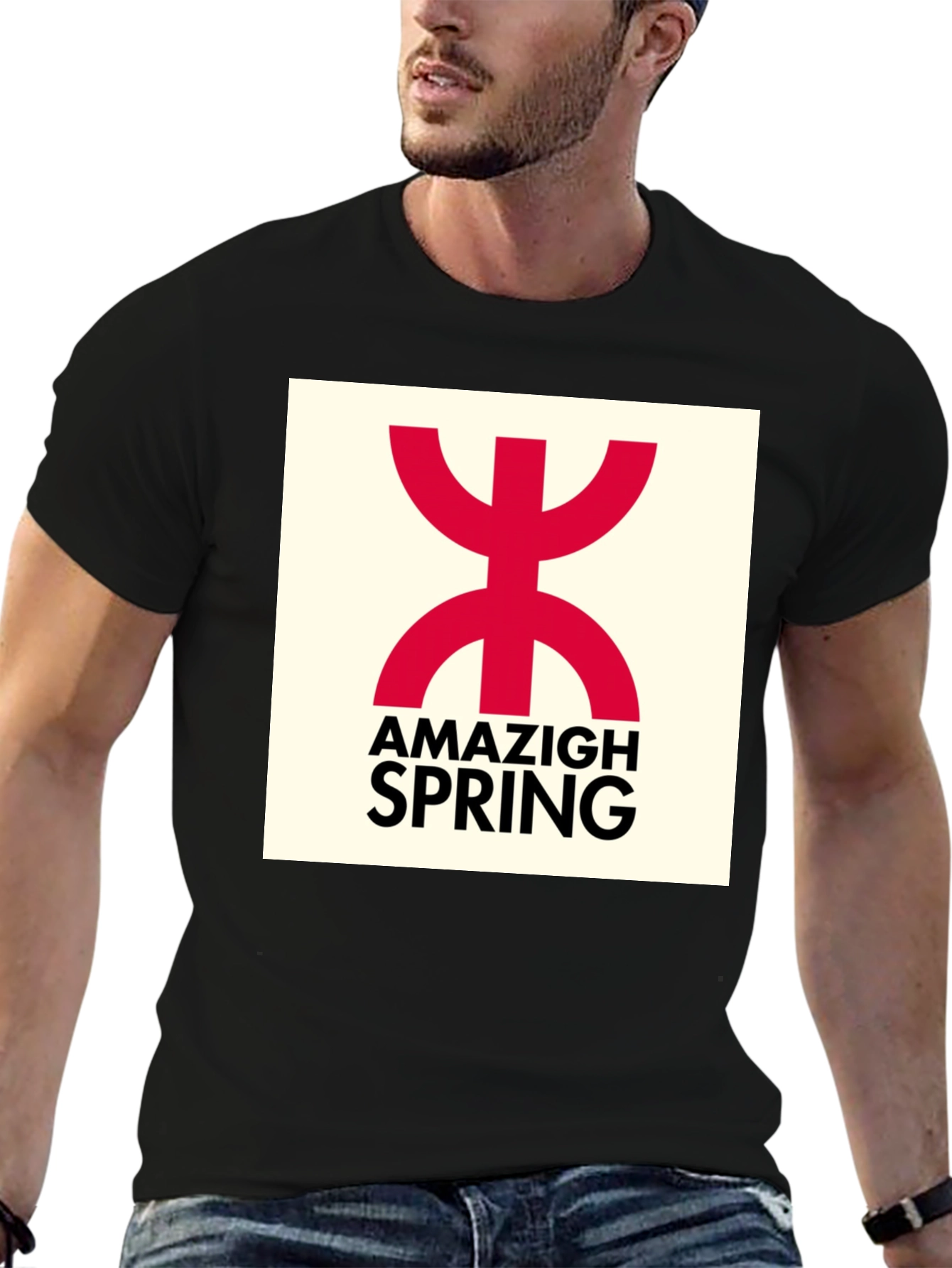 Amazigh Spring Black T-Shirt - Berber Symbol Design