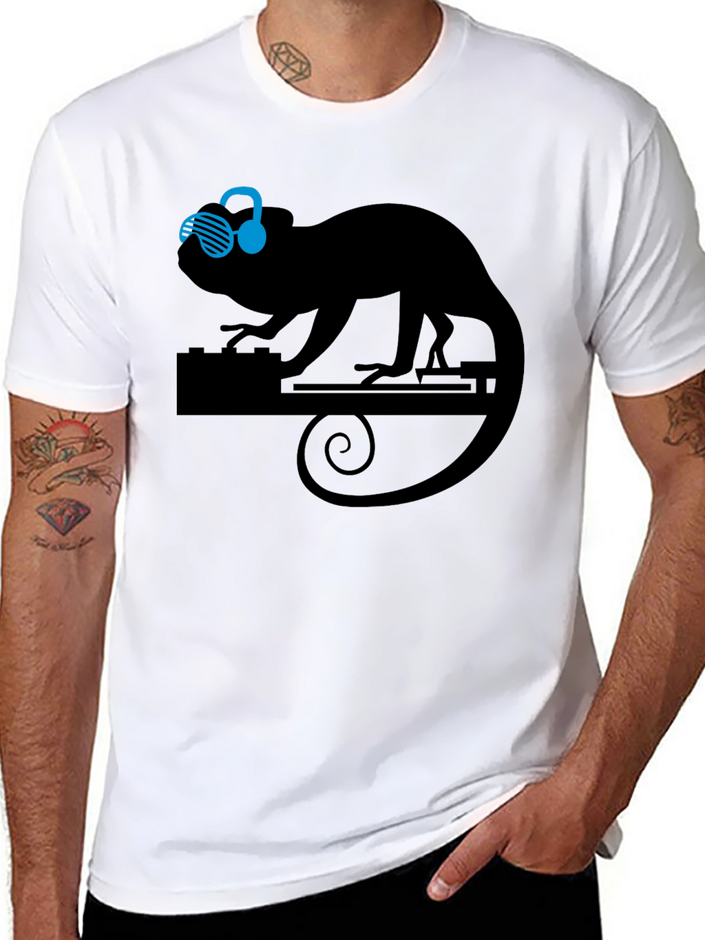 DJ Chameleon Graphic Tee - Cool Animal Lover T-Shirt