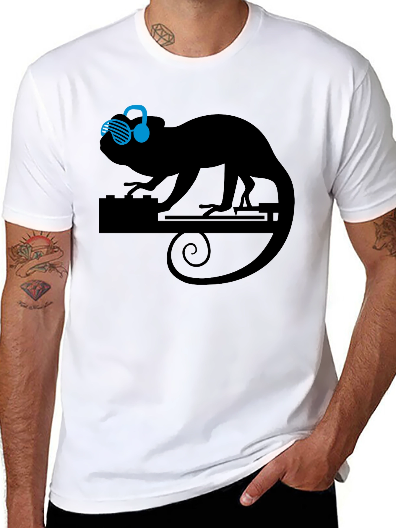 DJ Chameleon Graphic Tee - Cool Animal Lover T-Shirt