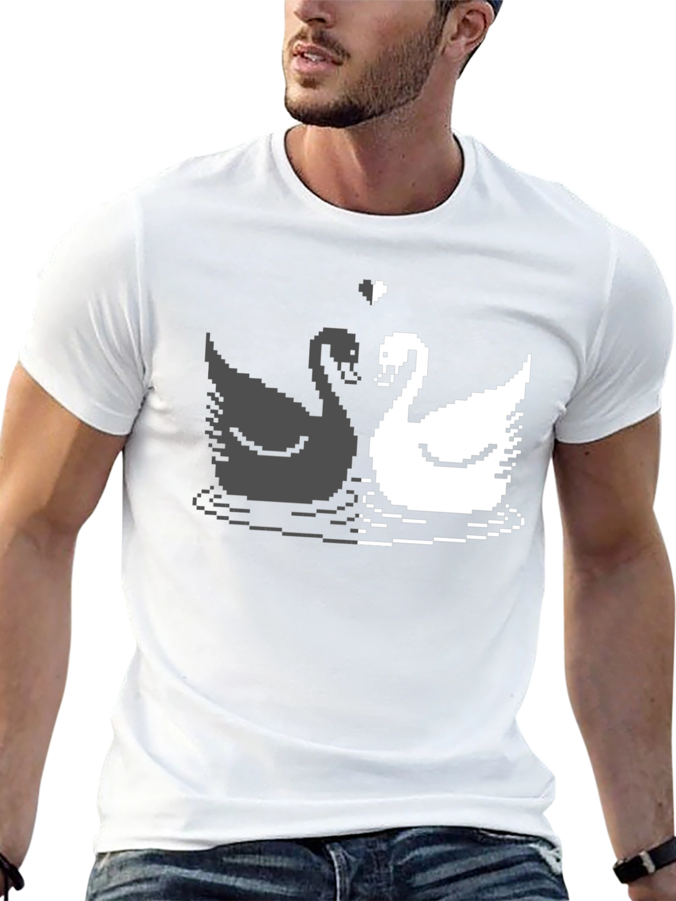 Pixel Swan Love T-Shirt - Black