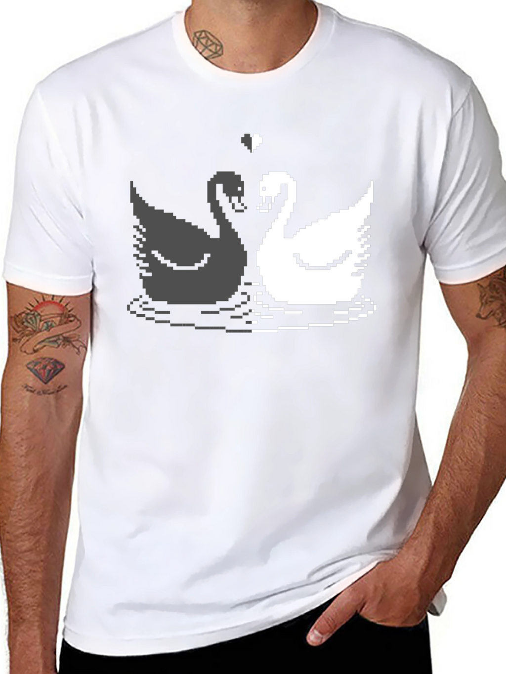 Pixel Swan Love T-Shirt - Black