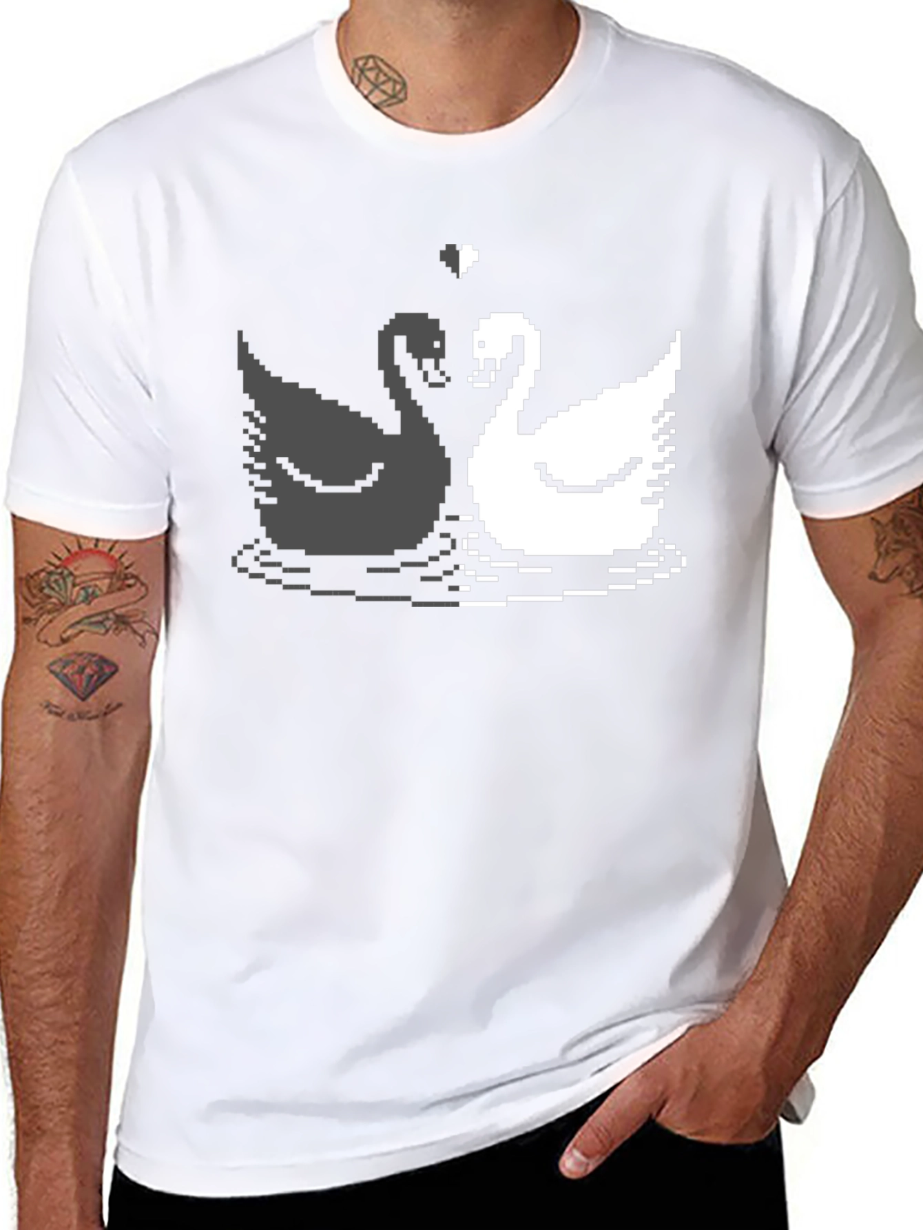 Pixel Swan Love T-Shirt - Black