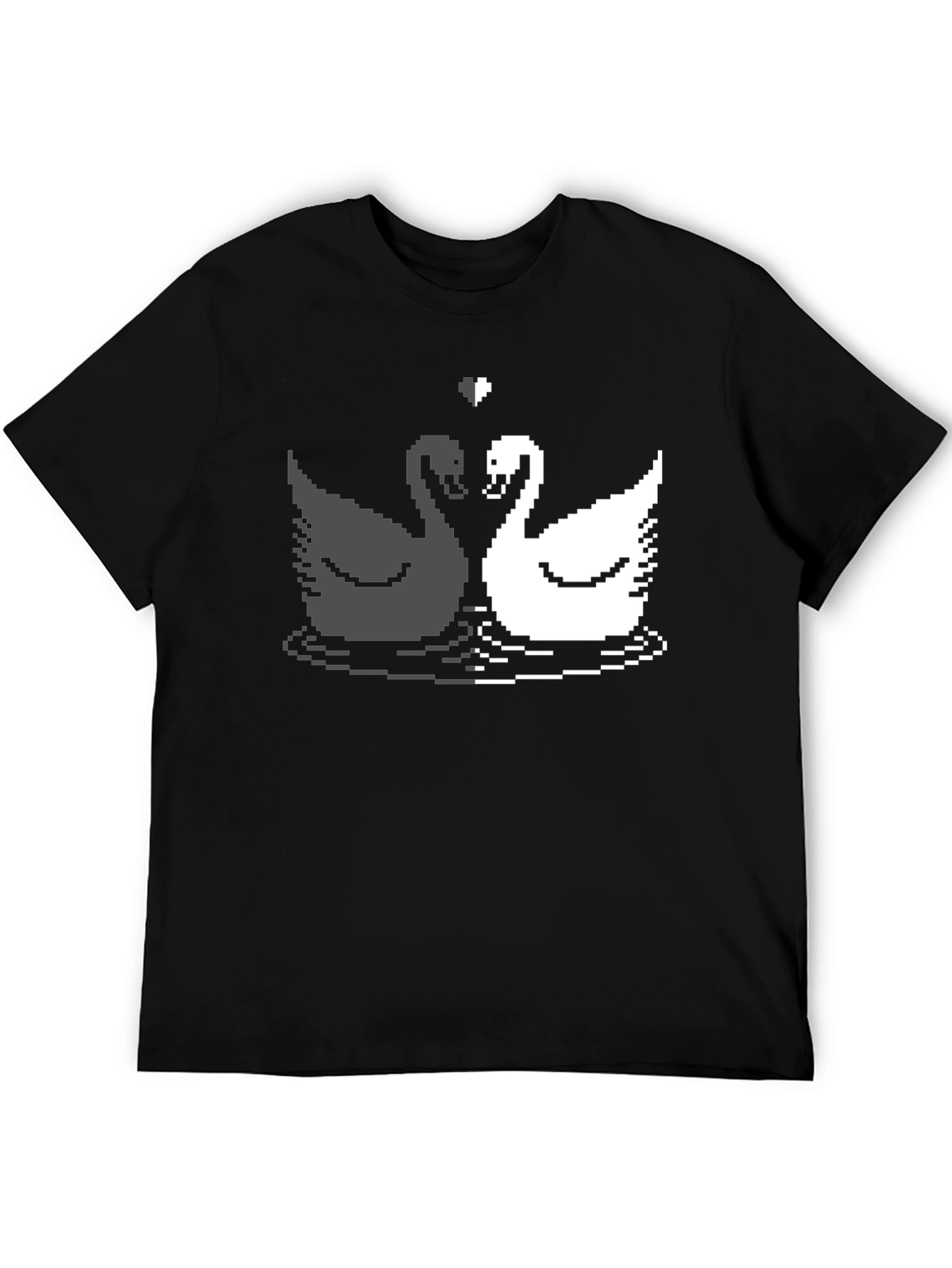 Pixel Swan Love T-Shirt - Black