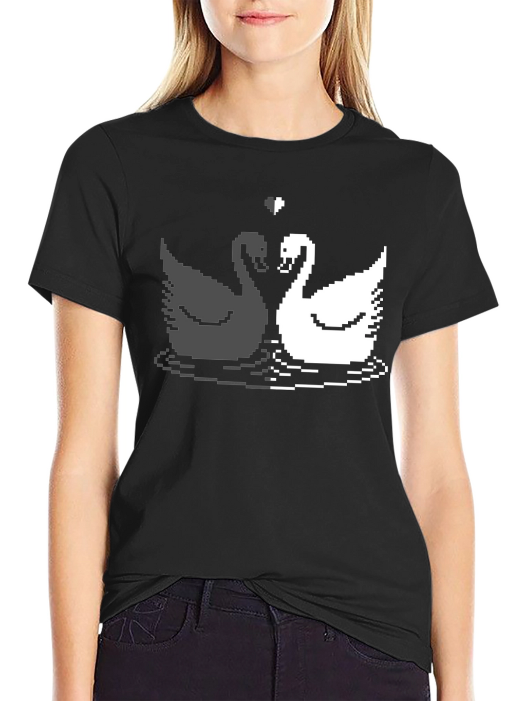 Pixel Swan Love T-Shirt - Black