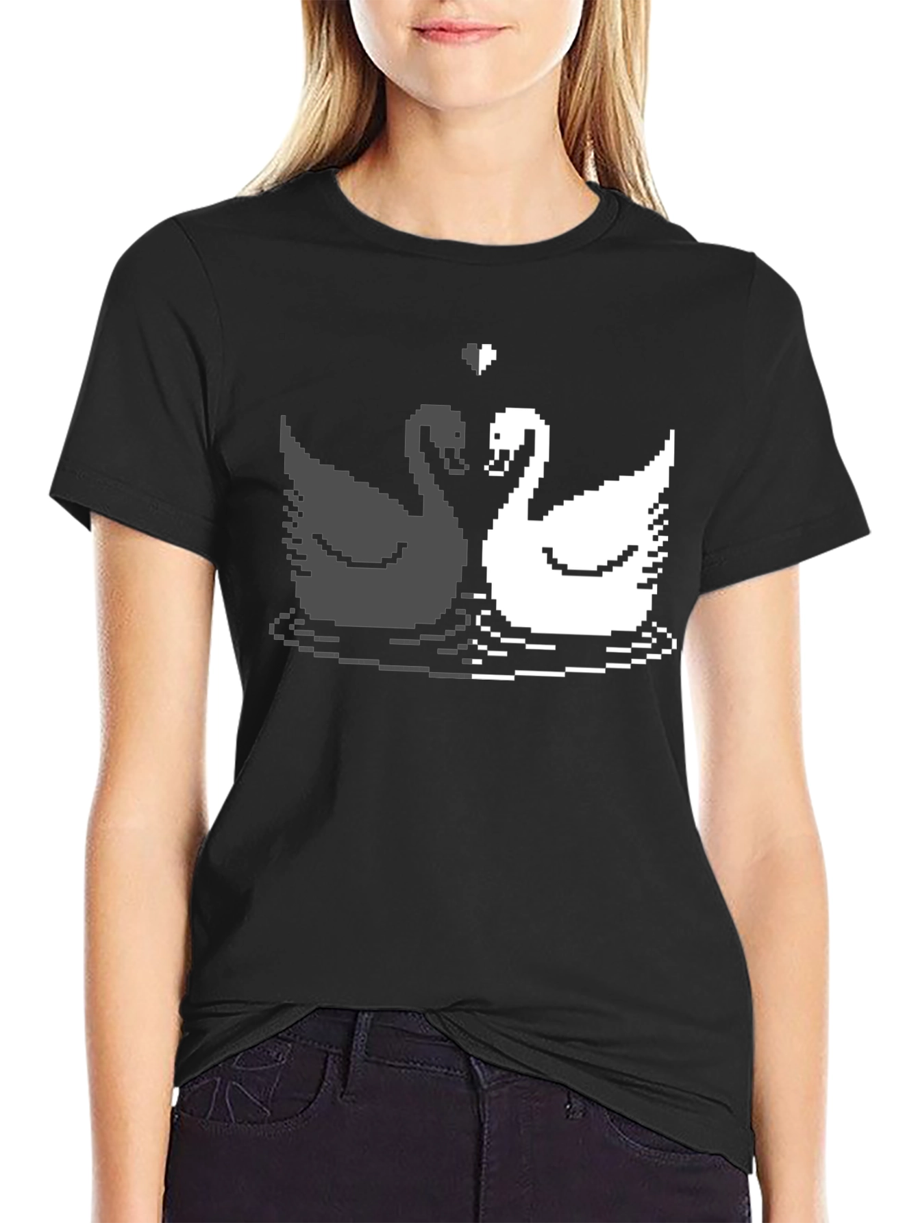 Pixel Swan Love T-Shirt - Black