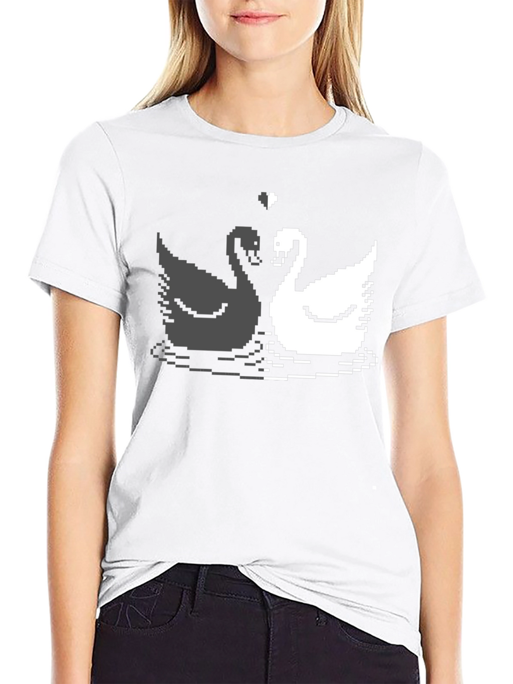 Pixel Swan Love T-Shirt - Black