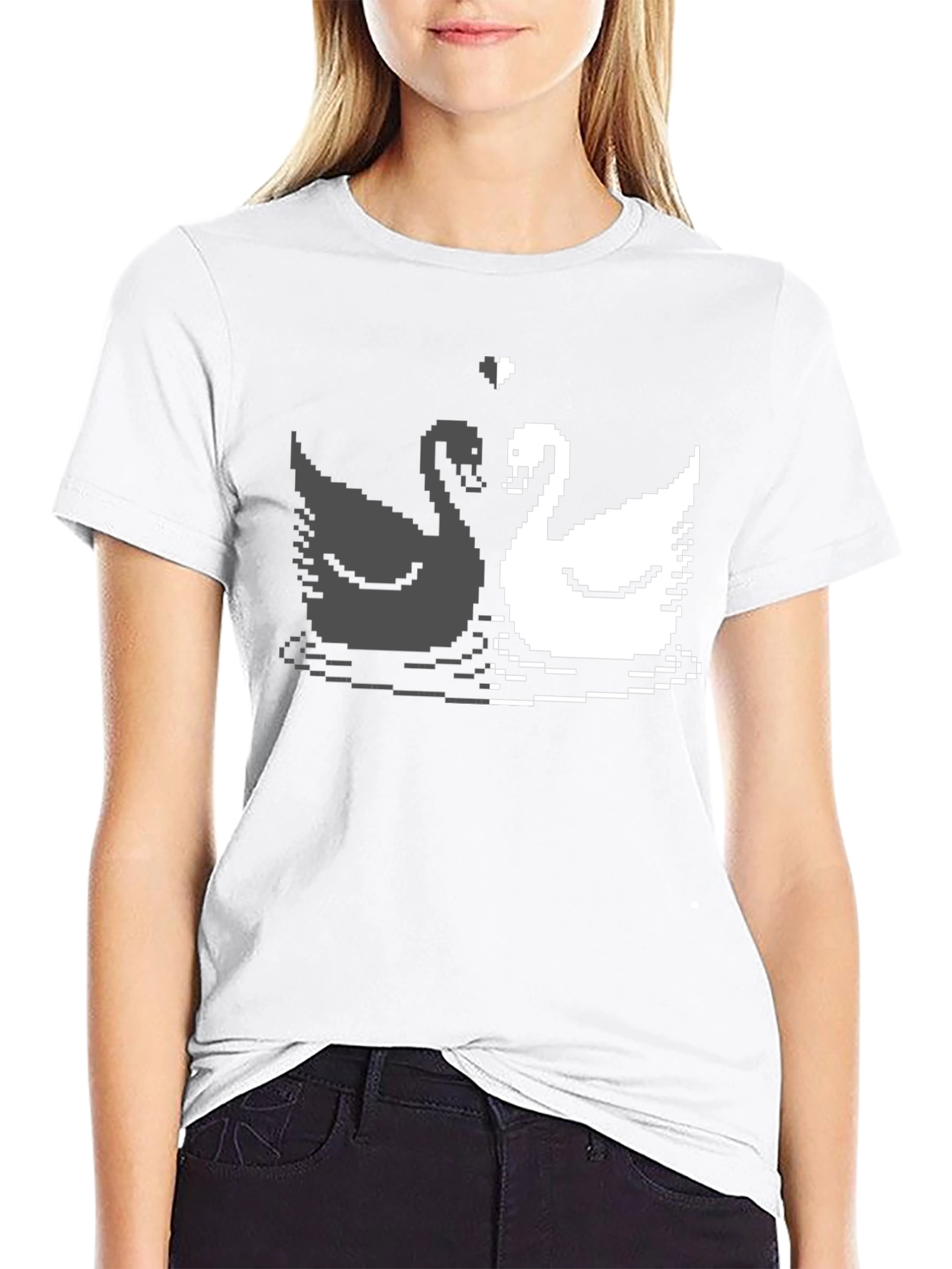 Pixel Swan Love T-Shirt - Black
