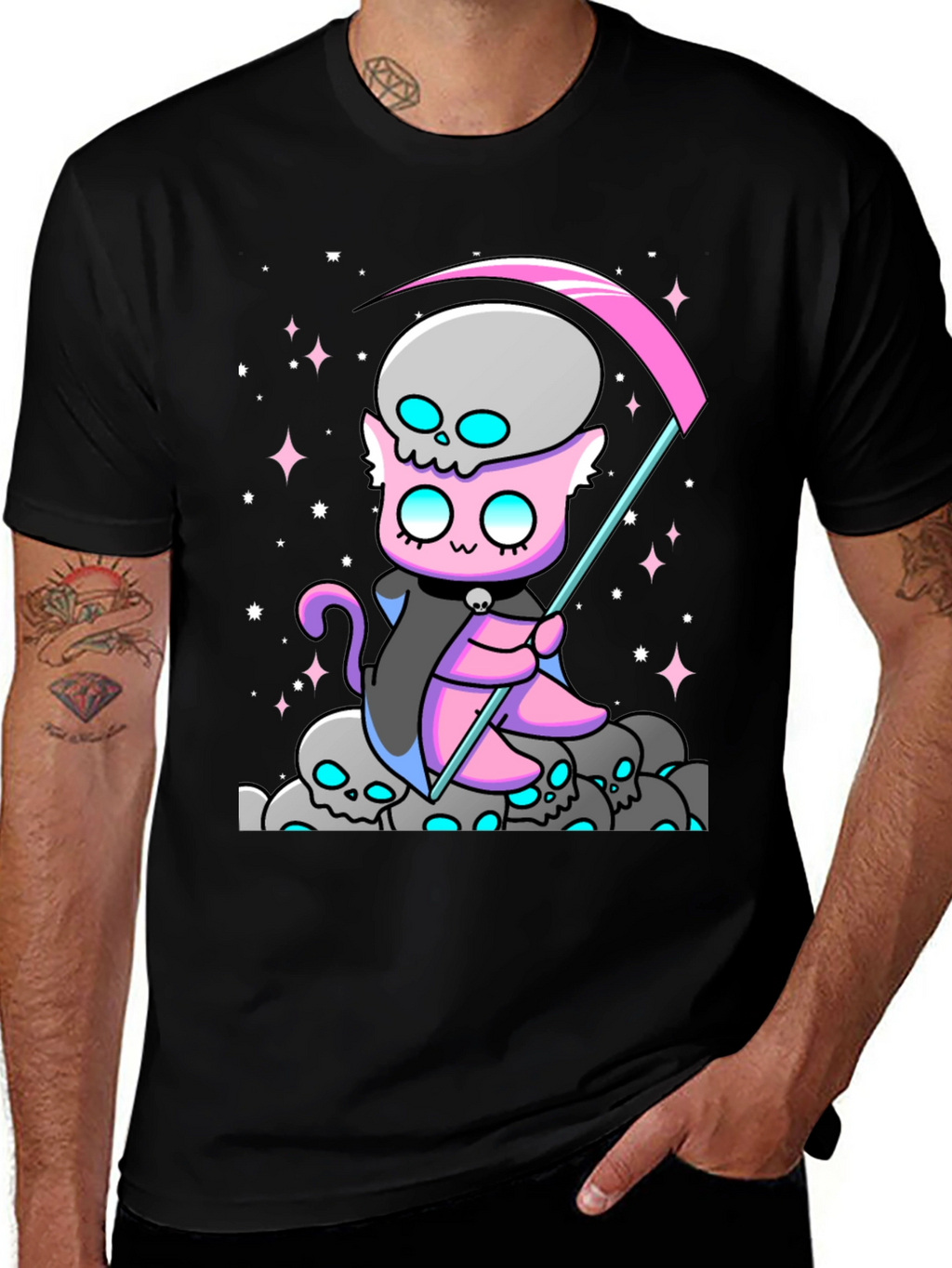 Grim Reaper Cat Graphic T-Shirt