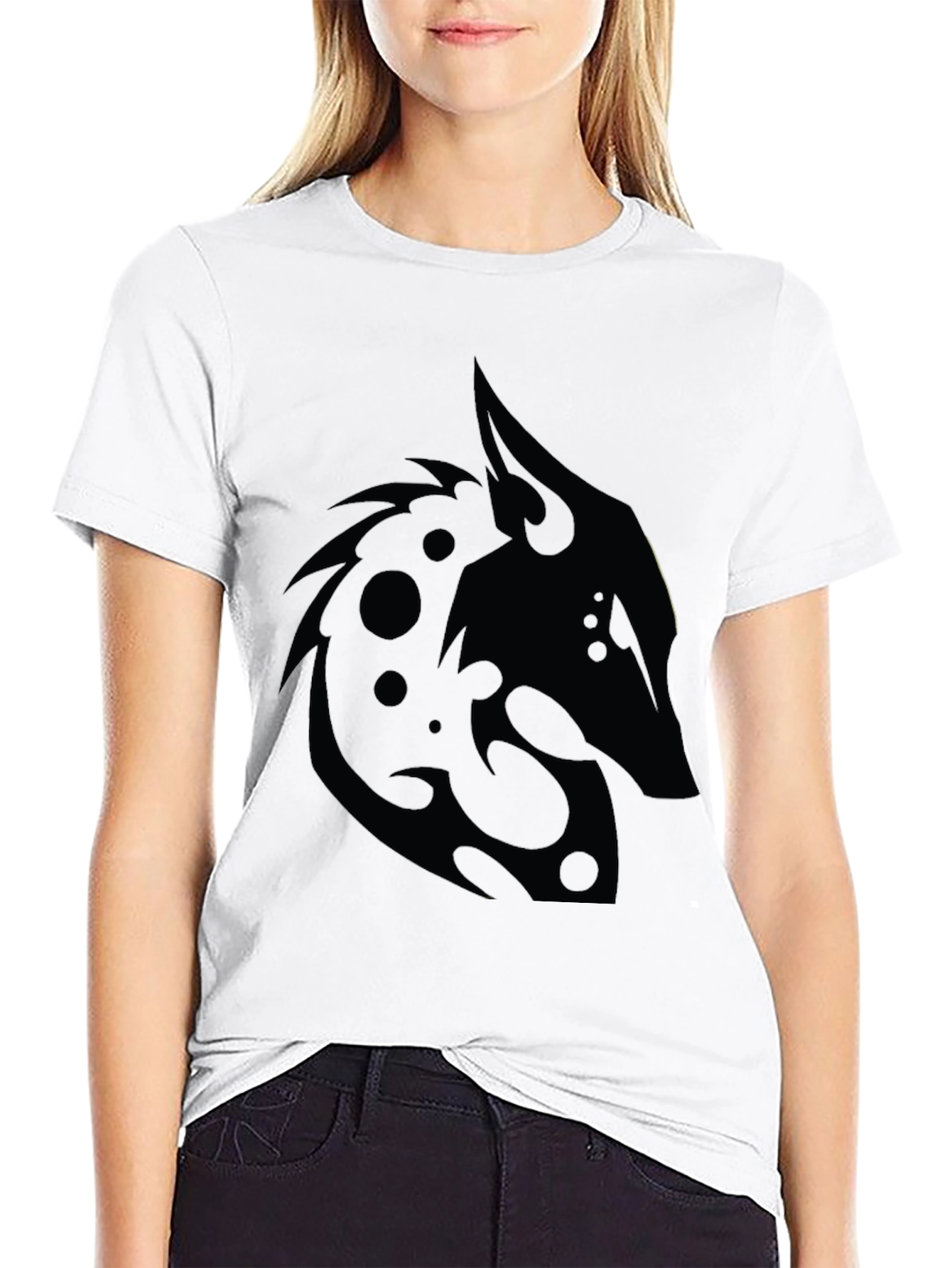 Black T-Shirt with Tribal Wolf Design
